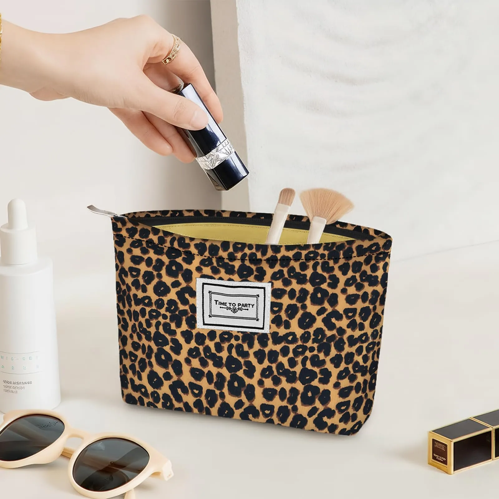 Aucuu Beauty Case da Viaggio, Set di 2 Borse per Cosmetici e Trucchi, Stampa Leopardata - immagine 9