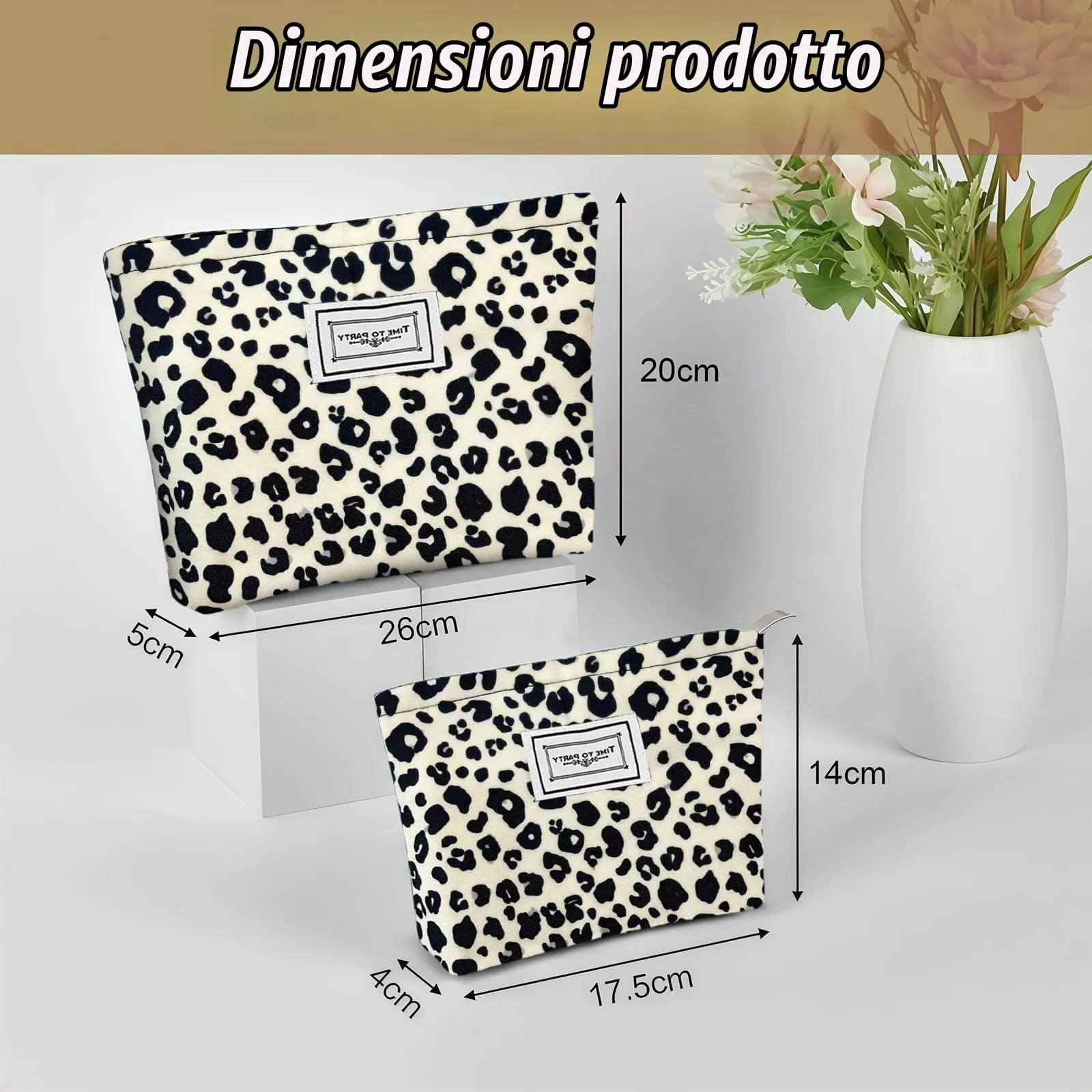 Aucuu Beauty Case da Viaggio, Set da 2 Pezzi Borsa per Cosmetici e Trucchi, Stampa Leopardata - immagine 2