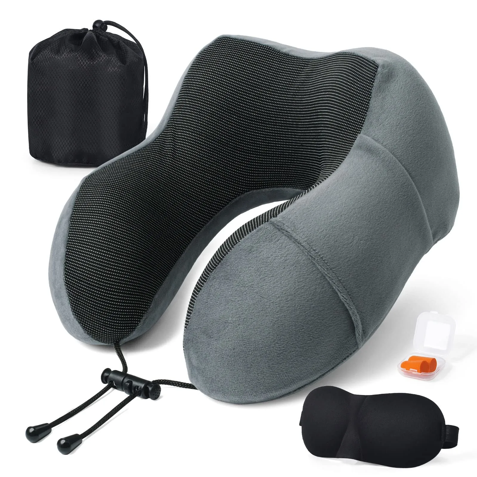 SOMLAW Cuscino da Viaggio in Memory Foam per Collo, Set con Maschera per Dormire, Tappi Auricolari e Borsa per Trasporto - immagine 1