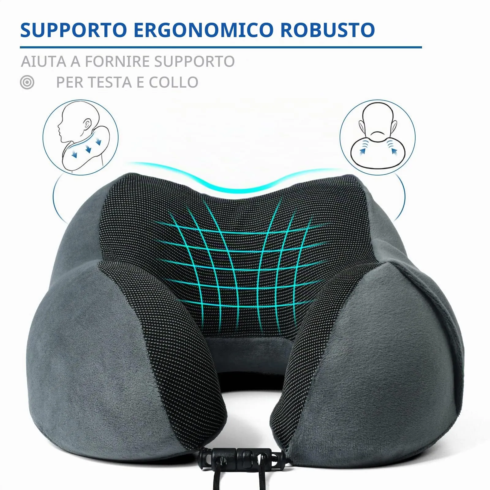 SOMLAW Cuscino da Viaggio in Memory Foam per Collo, Set con Maschera per Dormire, Tappi Auricolari e Borsa per Trasporto - immagine 3