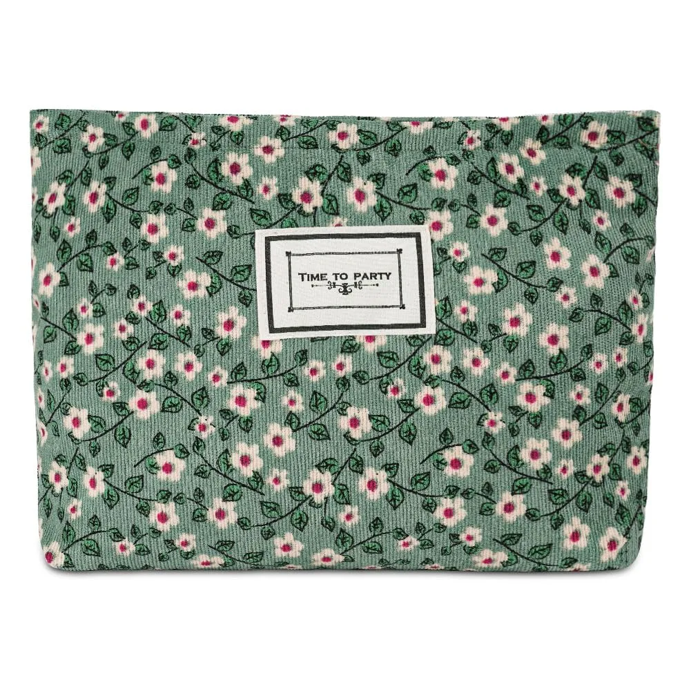 Aucuu Beauty Case da Viaggio in Velluto a Coste con Motivo Floreale per Cosmetici e Trucchi - immagine 9