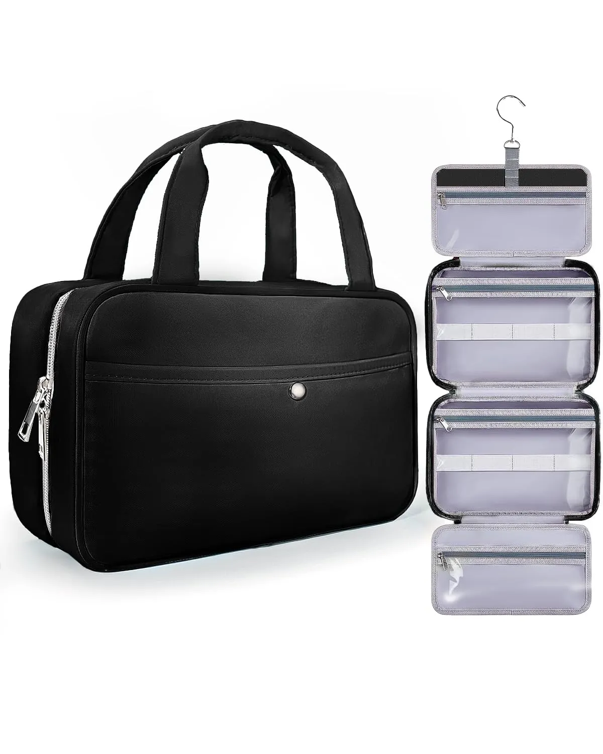 Chakipee Beauty Case da Viaggio Donna, Organizer Trucchi Impermeabile con Finestra Trasparente, Nero, Media - immagine 1