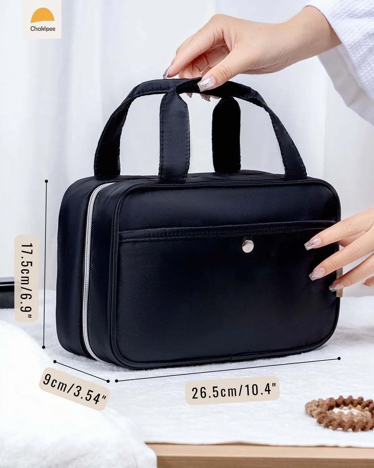 Chakipee Beauty Case da Viaggio Donna, Organizer Trucchi Impermeabile con Finestra Trasparente, Nero, Media - immagine 6