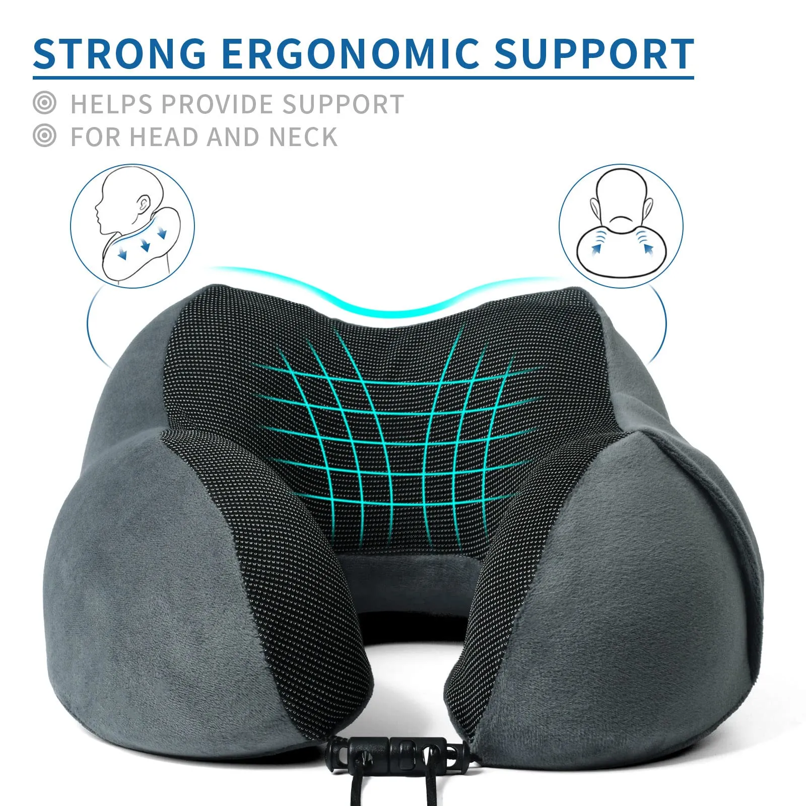 SOMLAW Set di 2 Cuscini da Viaggio per Collo in Memory Foam, Regolabili e Compatti, con Maschera per Dormire, Tappi Auricolari e Borsa per Trasporto - immagine 3