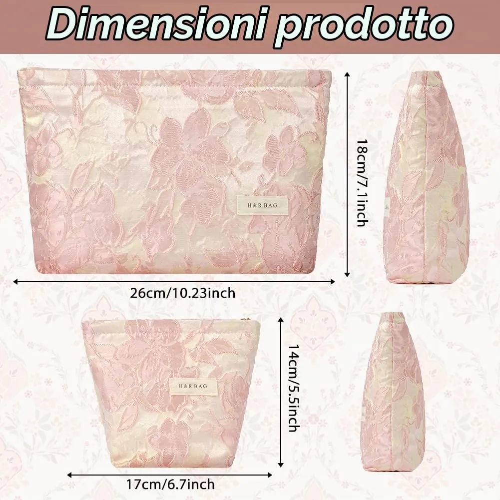 Aucuu Set di 2 Trousse Cosmetiche Ricamate Floreali, Borsa da Viaggio Multifunzionale per Trucco, 26x18cm e 17x14cm - immagine 2
