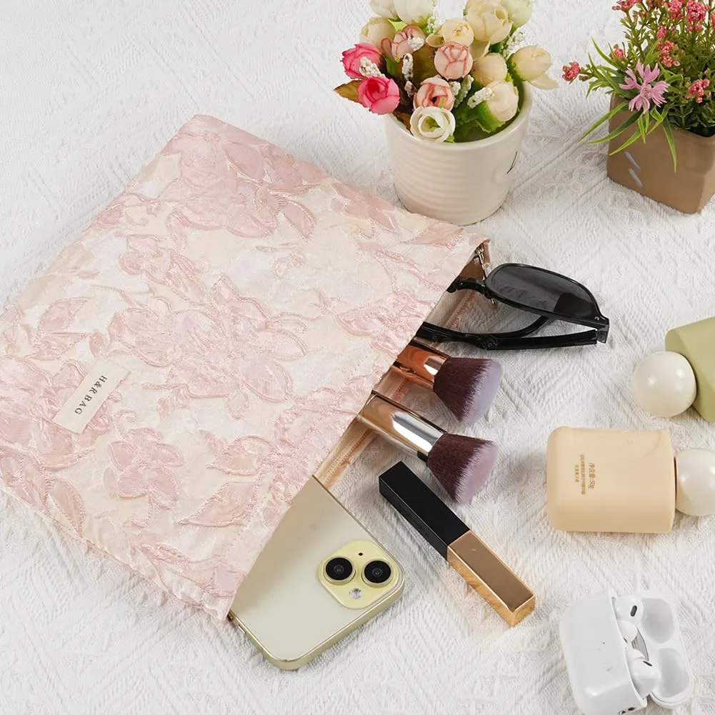 Aucuu Set di 2 Trousse Cosmetiche Ricamate Floreali, Borsa da Viaggio Multifunzionale per Trucco, 26x18cm e 17x14cm - immagine 5