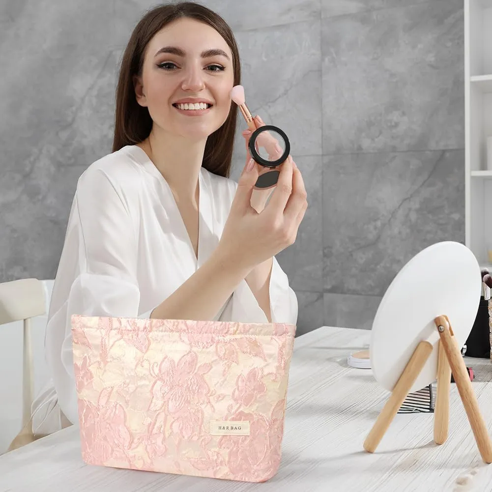 Aucuu Set di 2 Trousse Cosmetiche Ricamate Floreali, Borsa da Viaggio Multifunzionale per Trucco, 26x18cm e 17x14cm - immagine 6