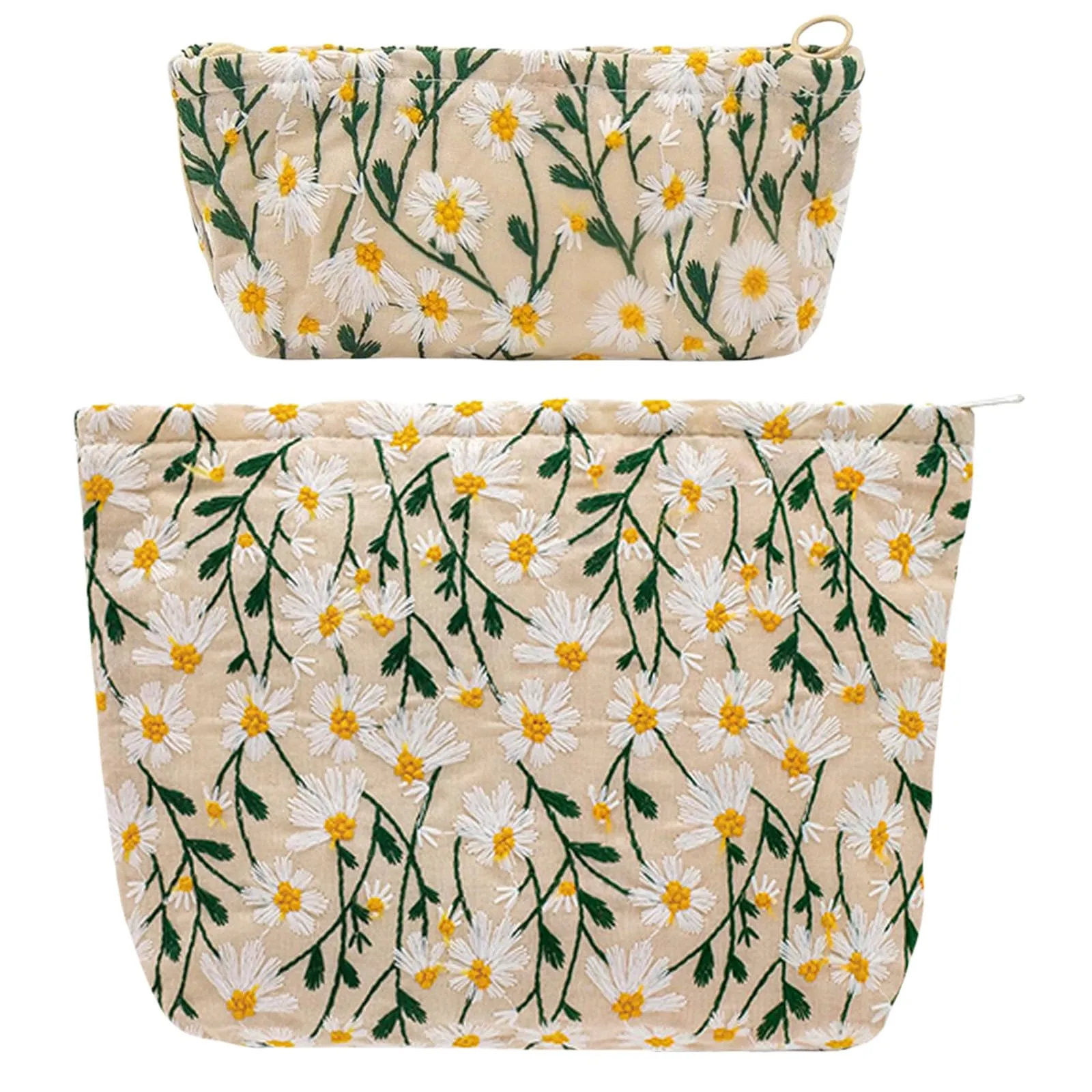 Aucuu Set di 2 Borse Cosmetiche Ricamate Floreali, Pochette Trucchi da Viaggio (26x18cm e 19x18cm) - immagine 1