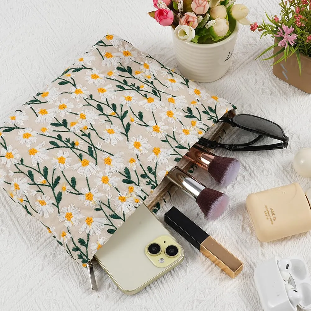 Aucuu Set di 2 Borse Cosmetiche Ricamate Floreali, Pochette Trucchi da Viaggio (26x18cm e 19x18cm) - immagine 4