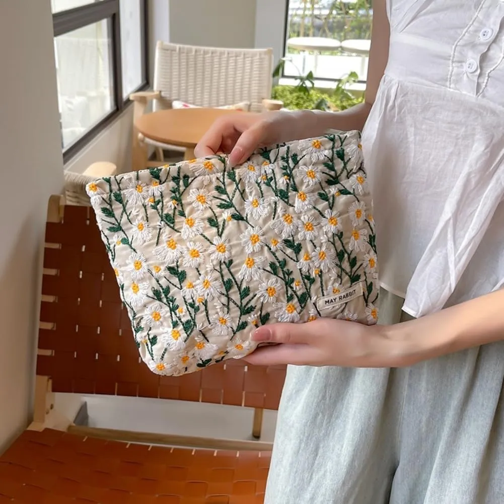 Aucuu Set di 2 Borse Cosmetiche Ricamate Floreali, Pochette Trucchi da Viaggio (26x18cm e 19x18cm) - immagine 5
