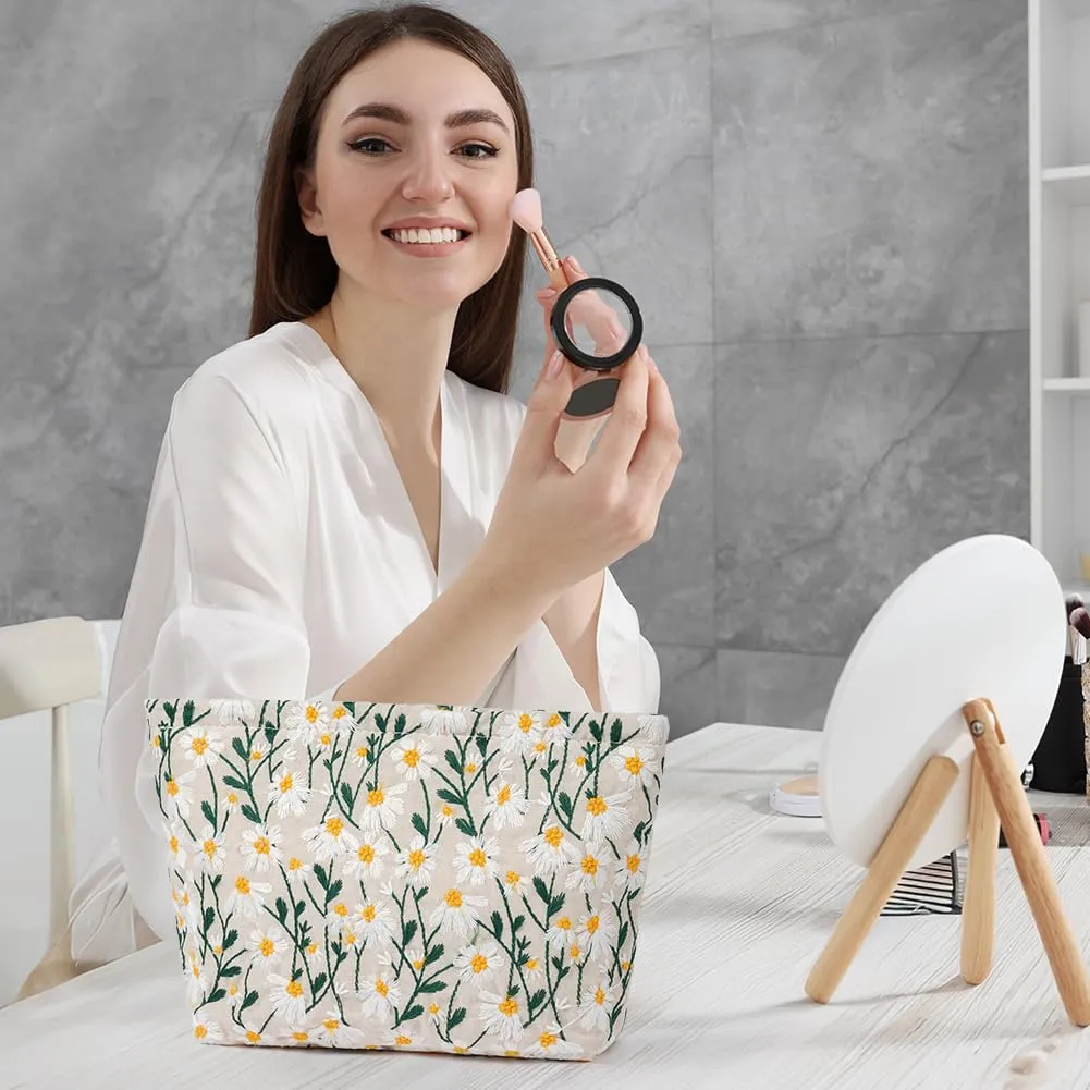 Aucuu Set di 2 Borse Cosmetiche Ricamate Floreali, Pochette Trucchi da Viaggio (26x18cm e 19x18cm) - immagine 8