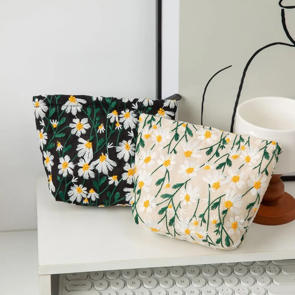 Aucuu Set di 2 Borse Cosmetiche Ricamate Floreali, Pochette Trucchi da Viaggio (26x18cm e 19x18cm) - immagine 9