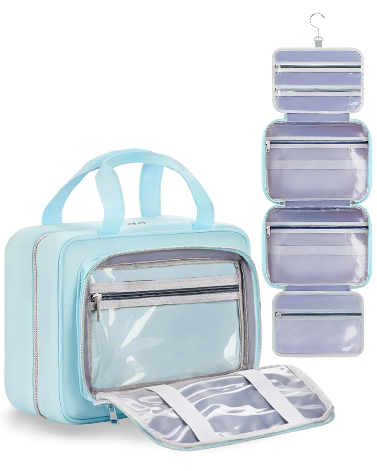 Chakipee Beauty Case da Viaggio Donna, Organizer Trucchi Impermeabile con Finestra Trasparente e Gancio, Blu, Grande - immagine 1