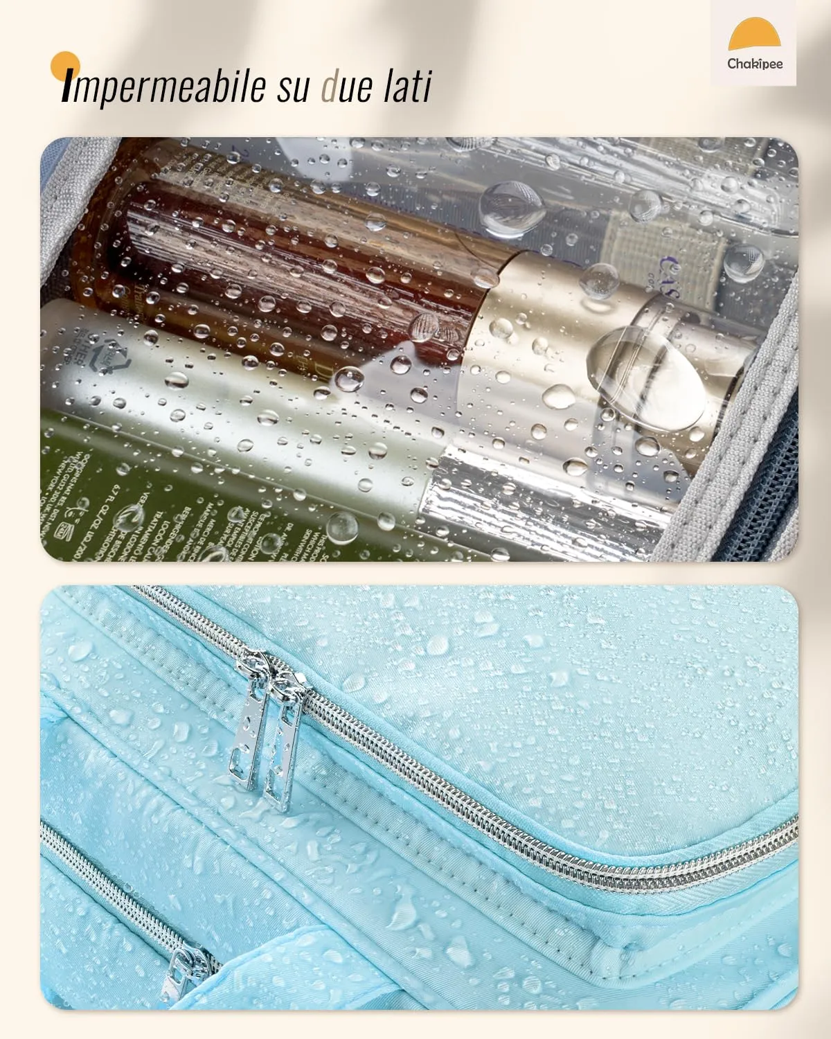 Chakipee Beauty Case da Viaggio Donna, Organizer Trucchi Impermeabile con Finestra Trasparente e Gancio, Blu, Grande - immagine 8