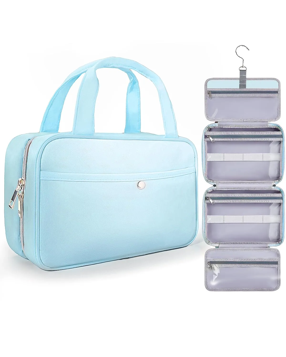 Chakipee Beauty Case da Viaggio Donna, Organizer Trucchi Impermeabile con Finestra Trasparente, Blu, Media - immagine 1
