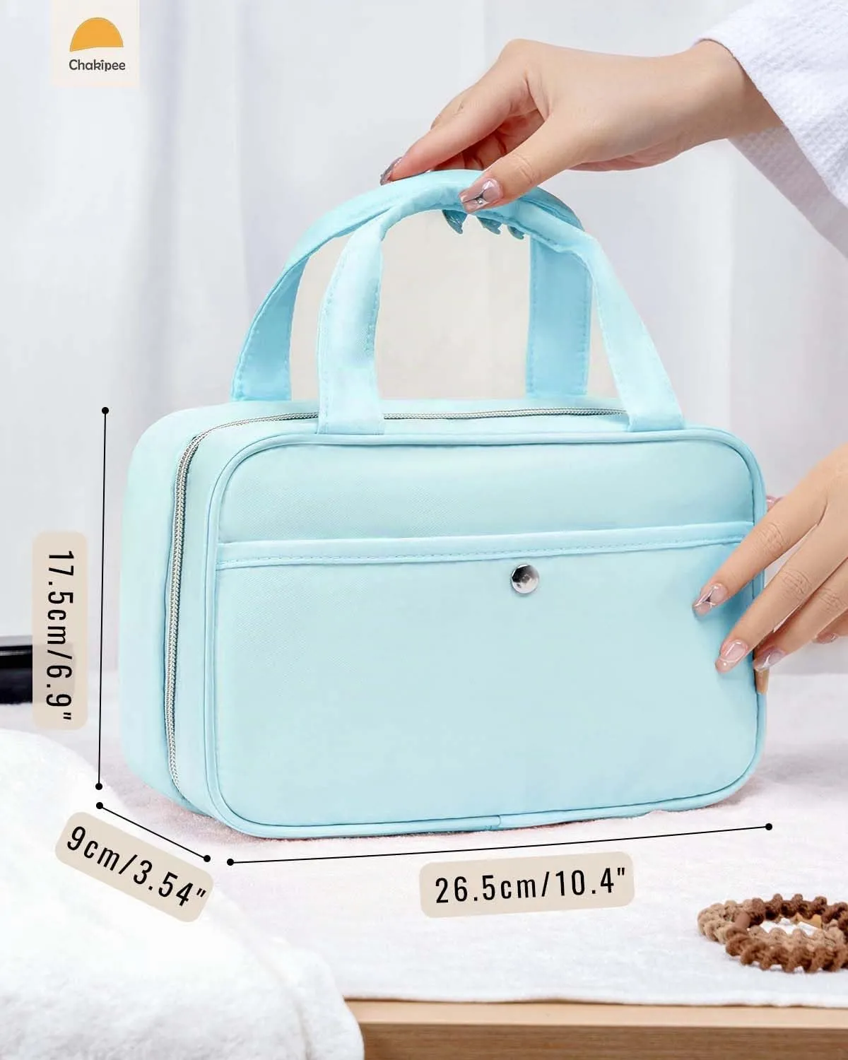 Chakipee Beauty Case da Viaggio Donna, Organizer Trucchi Impermeabile con Finestra Trasparente, Blu, Media - immagine 2