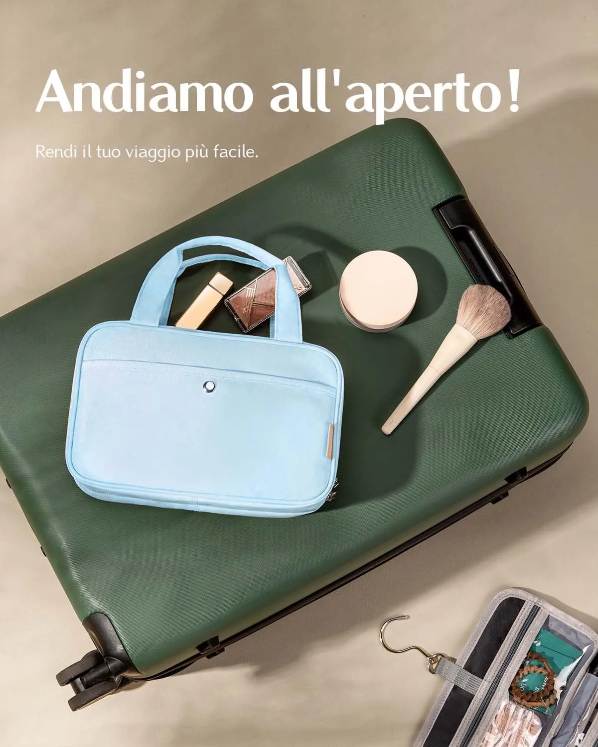 Chakipee Beauty Case da Viaggio Donna, Organizer Trucchi Impermeabile con Finestra Trasparente, Blu, Media - immagine 6