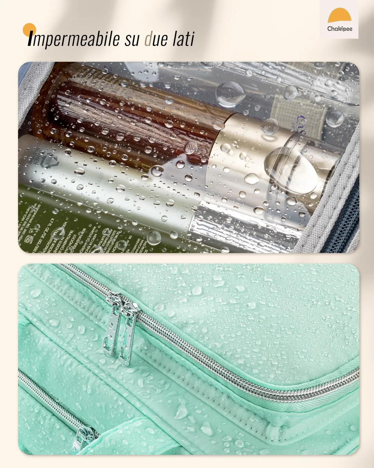 Chakipee Beauty Case da Viaggio da Appendere, Organizer Trucchi Impermeabile con Finestra Trasparente, Verde, Grande - immagine 8