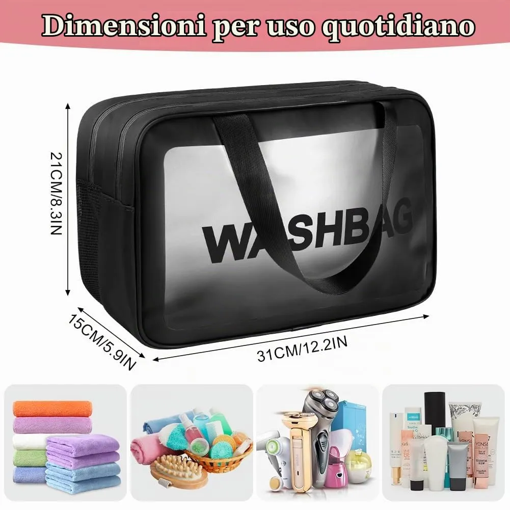 Aucuu Borse Da Toilette Trasparente in PVC e PU Impermeabile - immagine 2