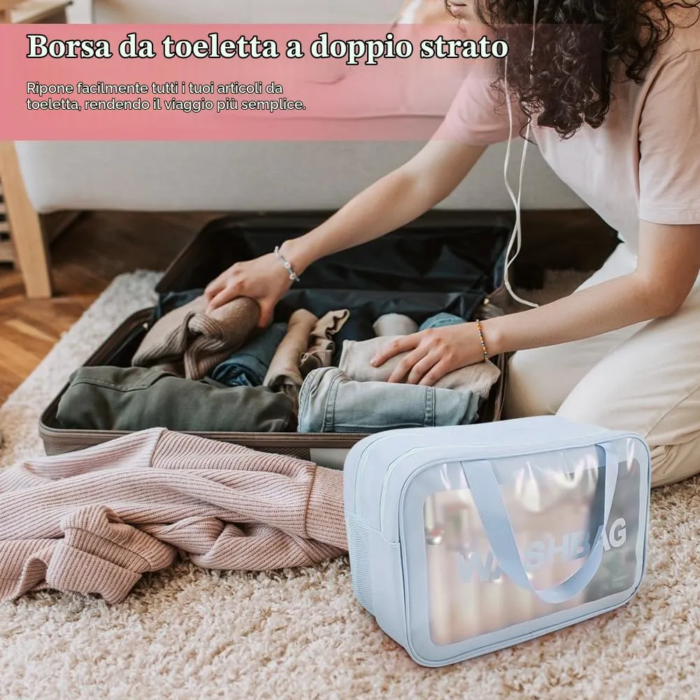 Aucuu Borse Da Toilette Trasparente in PVC e PU Impermeabile - immagine 6