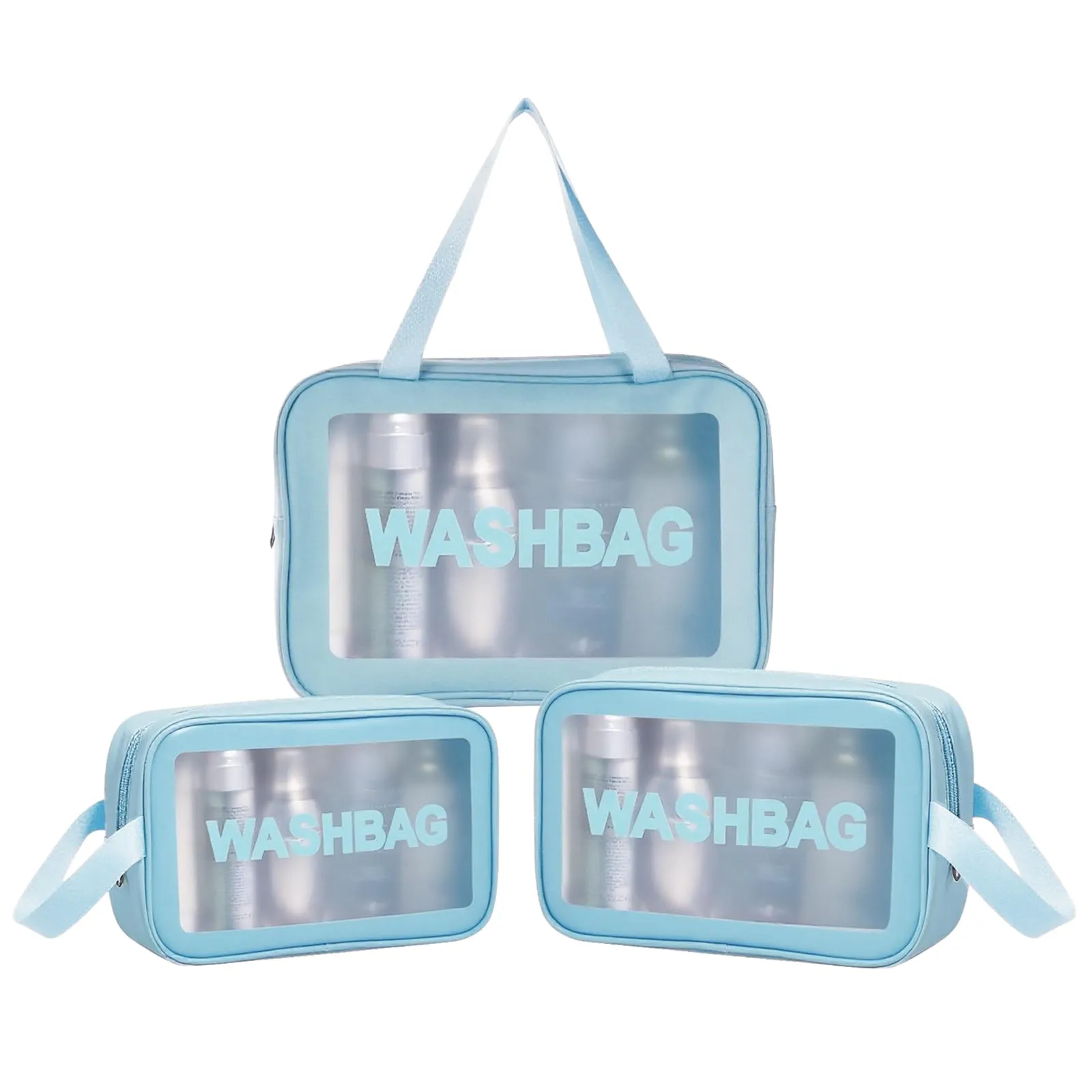 Aucuu Set di 3 Borse da Toilette Trasparenti in PVC e PU, Beauty Case Impermeabili da Viaggio - immagine 2