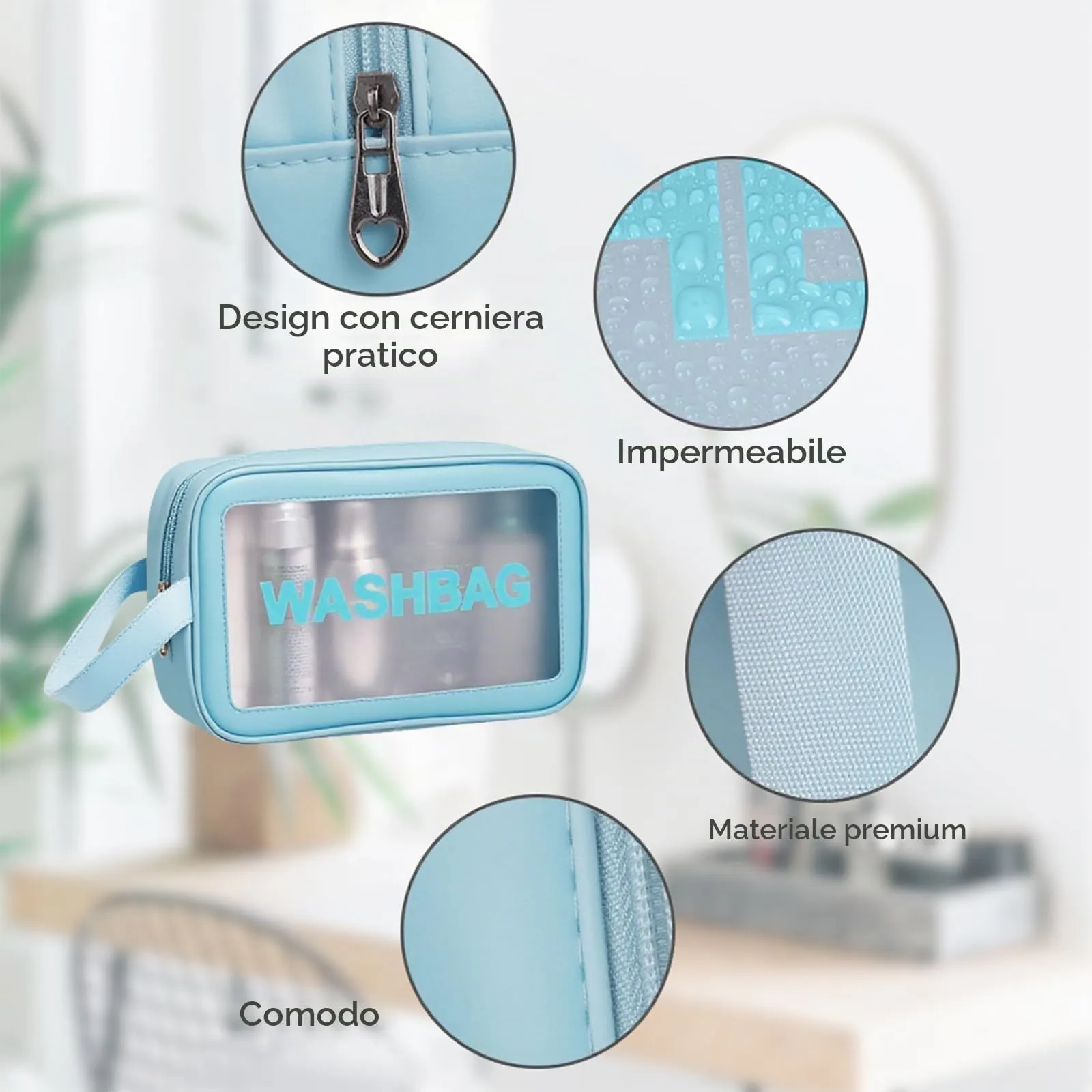 Aucuu Set di 3 Borse da Toilette Trasparenti in PVC e PU, Beauty Case Impermeabili da Viaggio - immagine 4