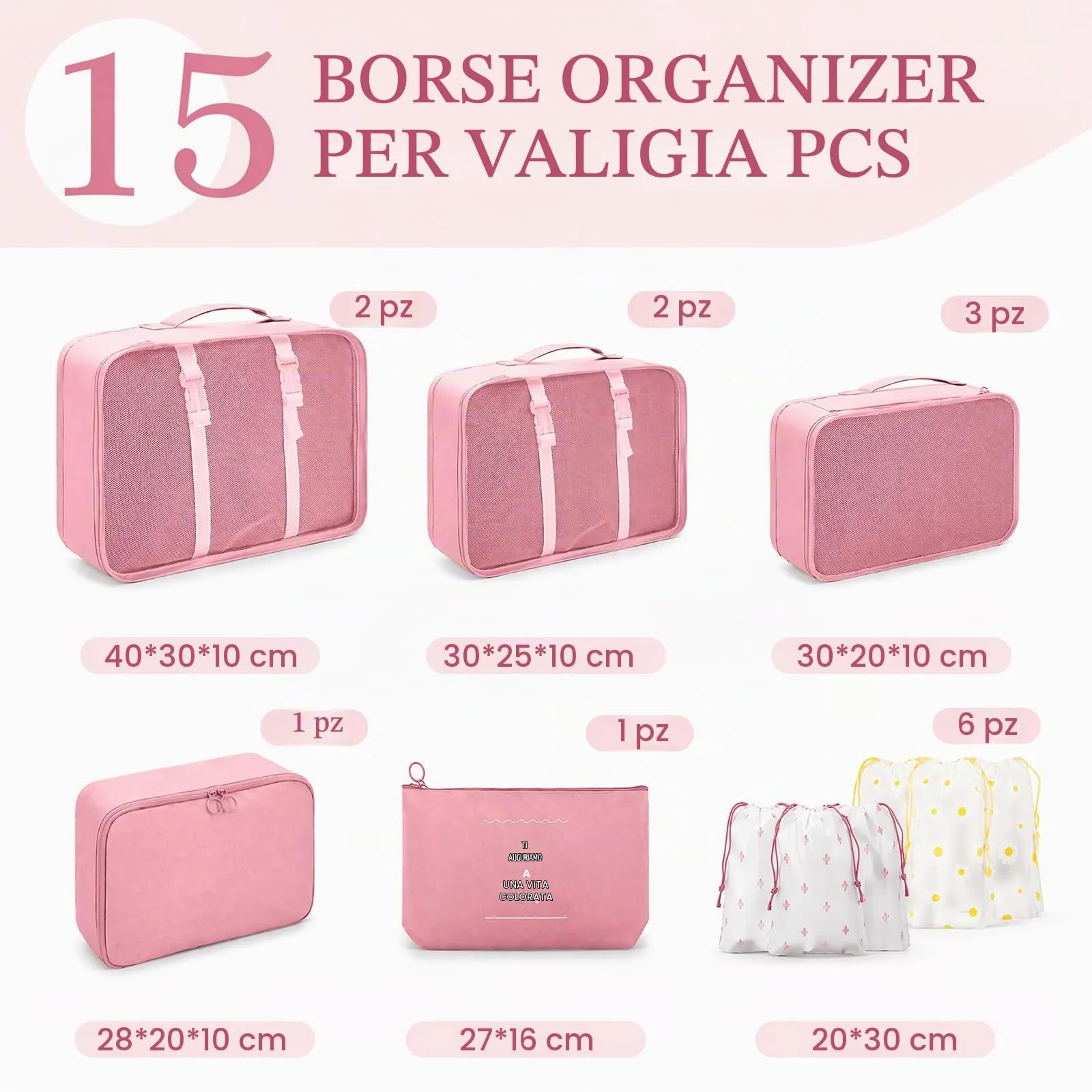 ZOVRIXIA Organizer Valigia Set 15 Pezzi, Packing Cubes e Divisori Accessori Viaggio - immagine 2
