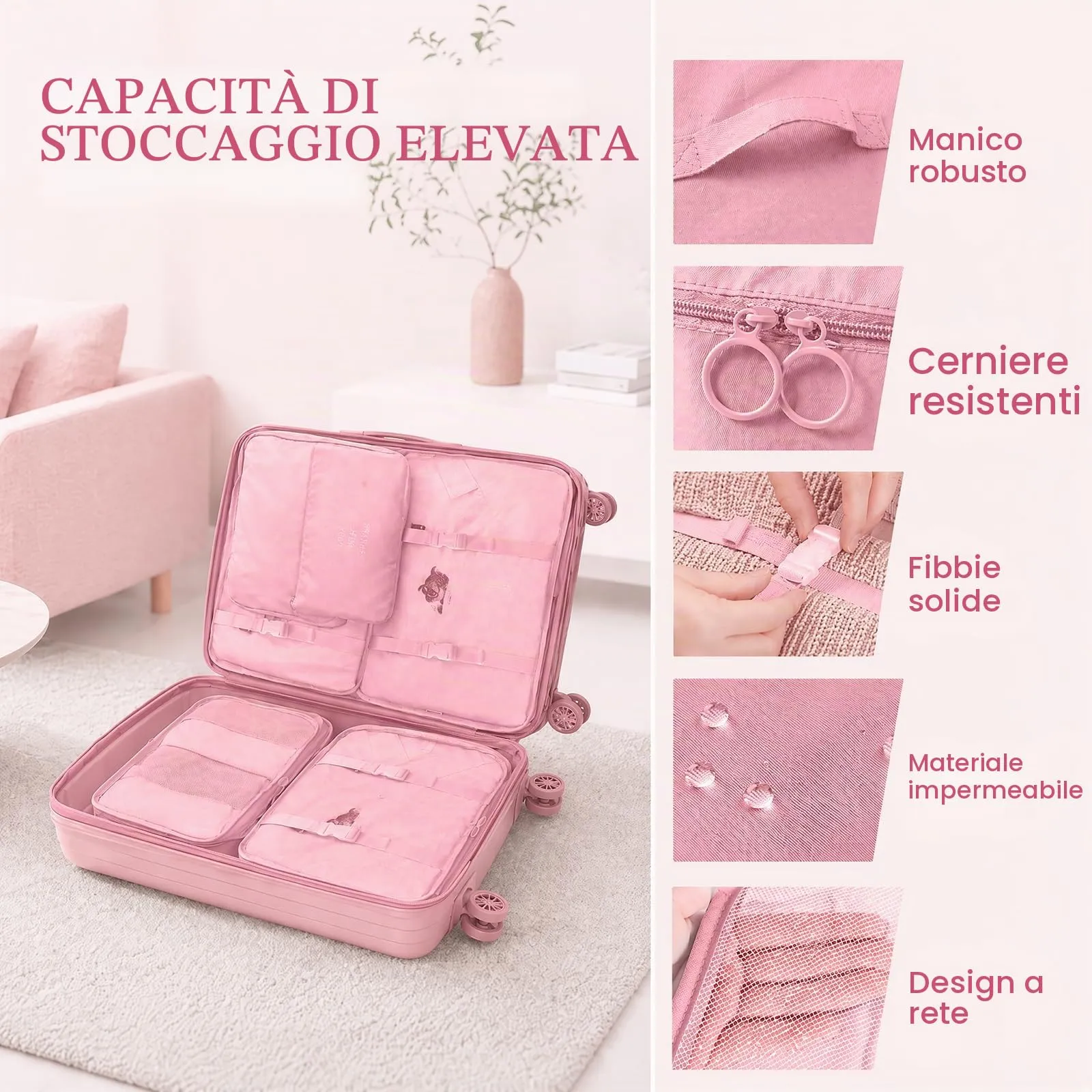 ZOVRIXIA Organizer Valigia Set 15 Pezzi, Packing Cubes e Divisori Accessori Viaggio - immagine 3