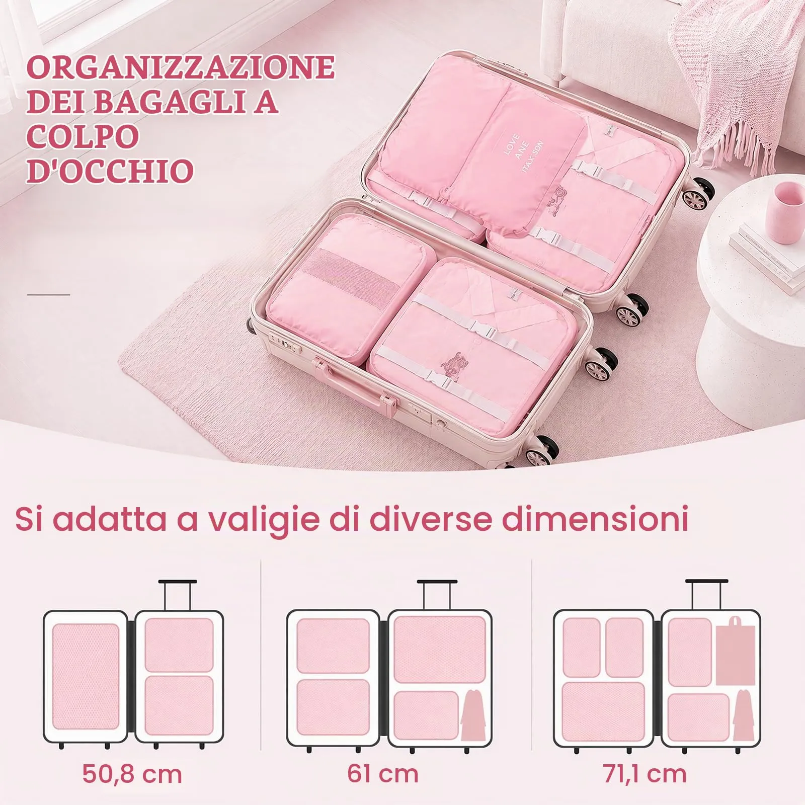 ZOVRIXIA Organizer Valigia Set 15 Pezzi, Packing Cubes e Divisori Accessori Viaggio - immagine 5