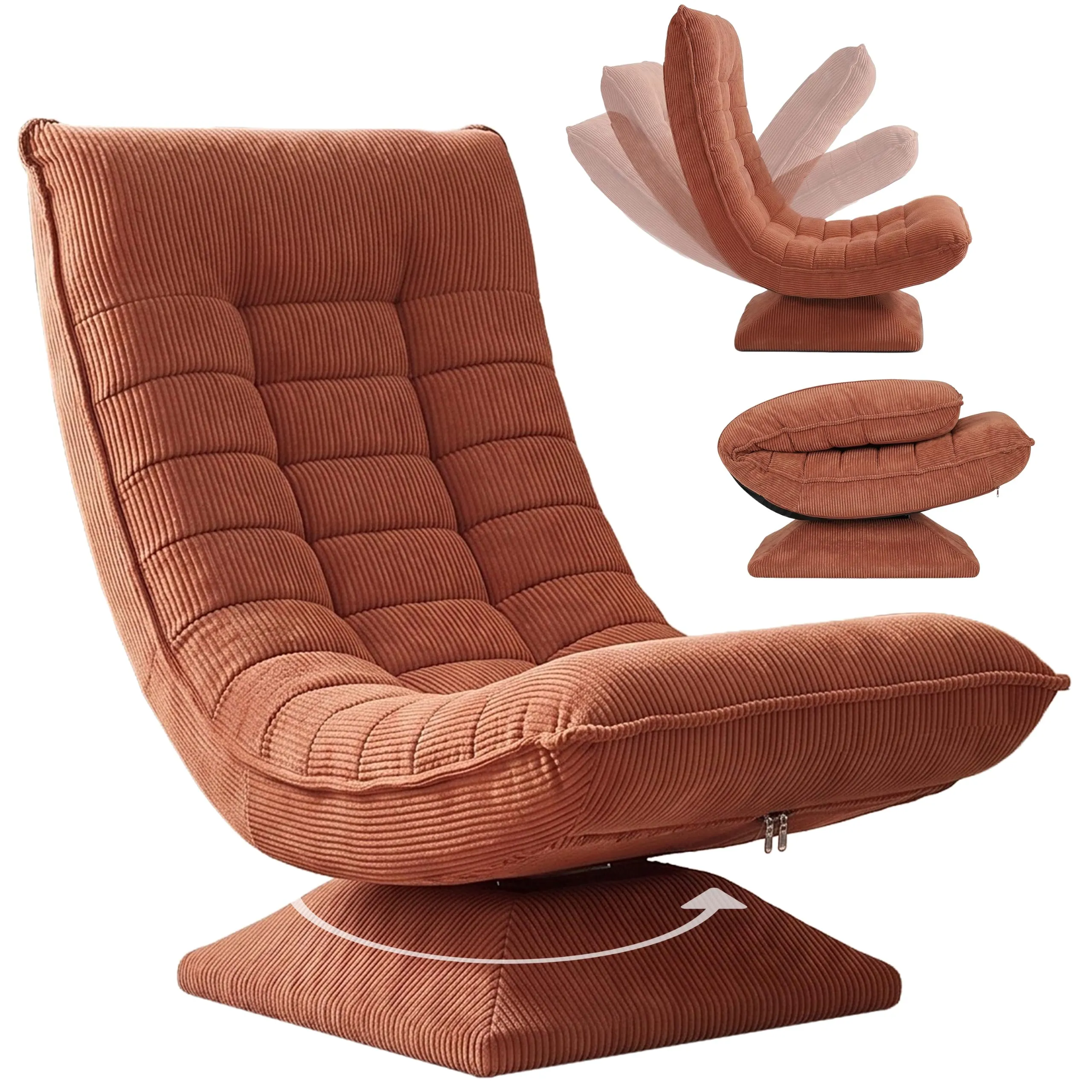 CASARIA Poltrona Relax Aberdeen Girevole a 360° con Schienale Regolabile, Cord Terracotta - immagine 1