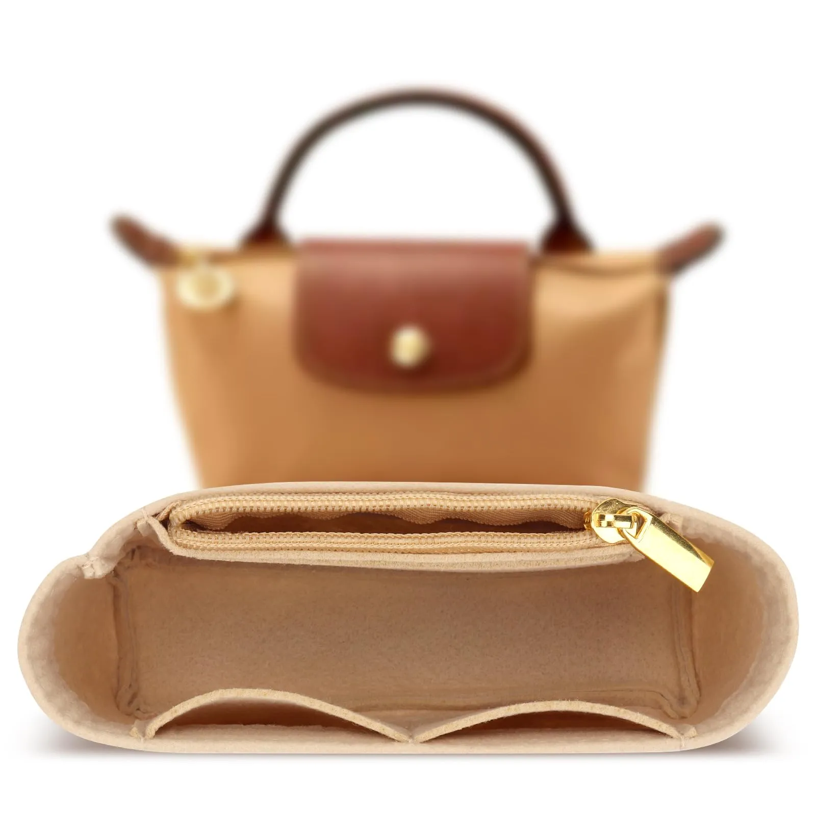 AIDUCHO Organizer in feltro per Longchamp Le Pliage Mini, Beige - immagine 1