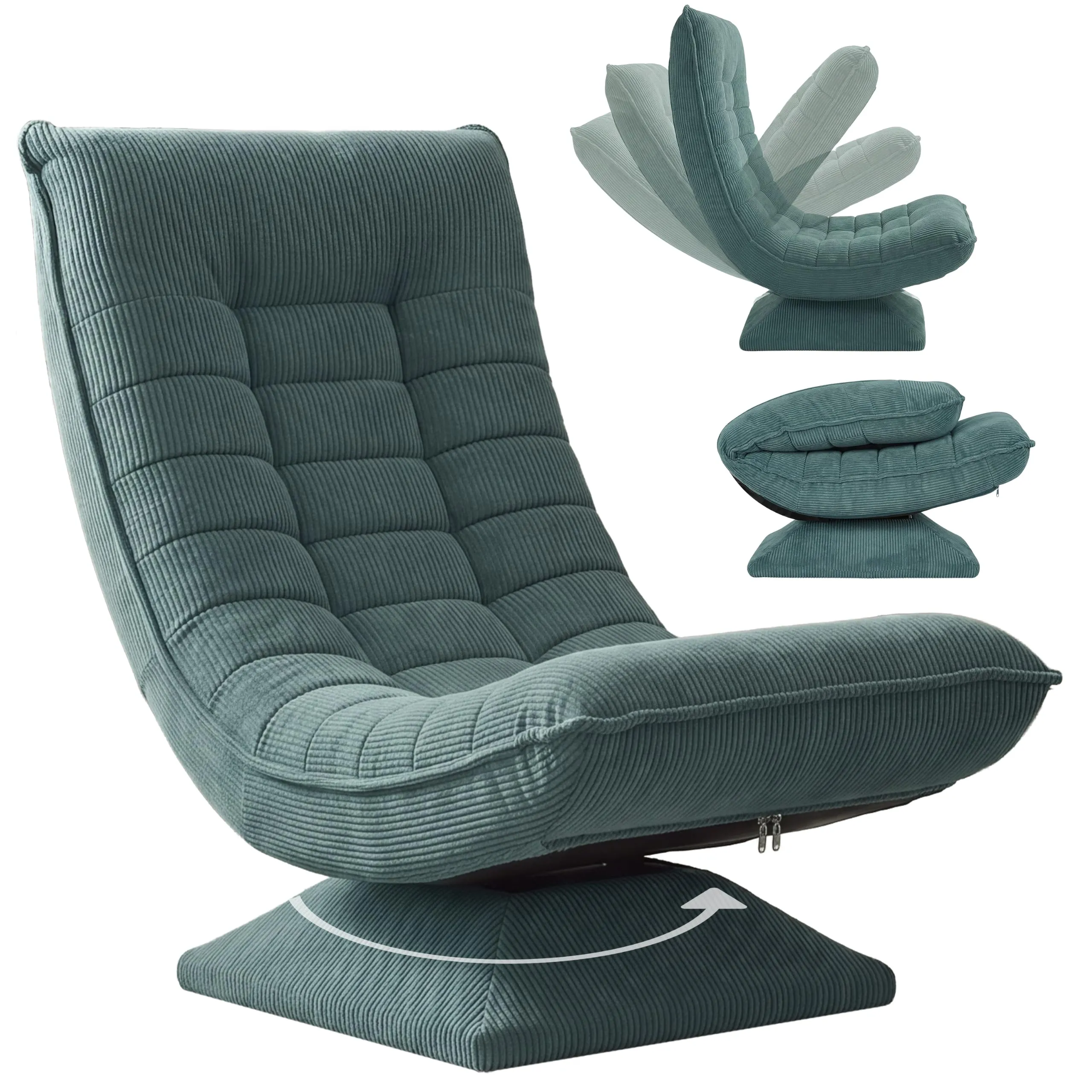 CASARIA Poltrona Relax Aberdeen Girevole a 360°, Schienale Regolabile, Cord Grey Green - immagine 1