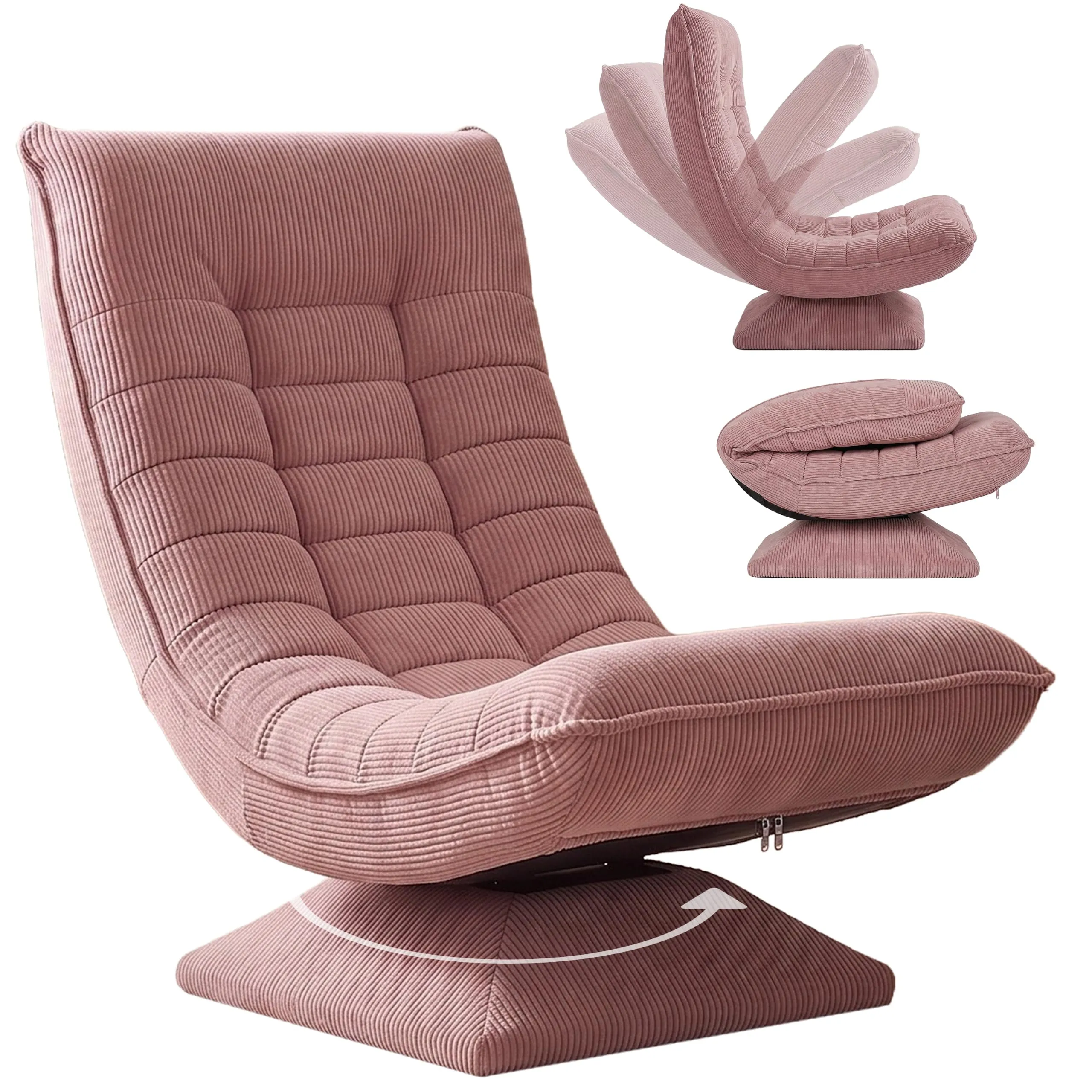CASARIA Poltrona Relax Aberdeen Girevole a 360° con Schienale Regolabile, Cord Rosa Scuro - immagine 1