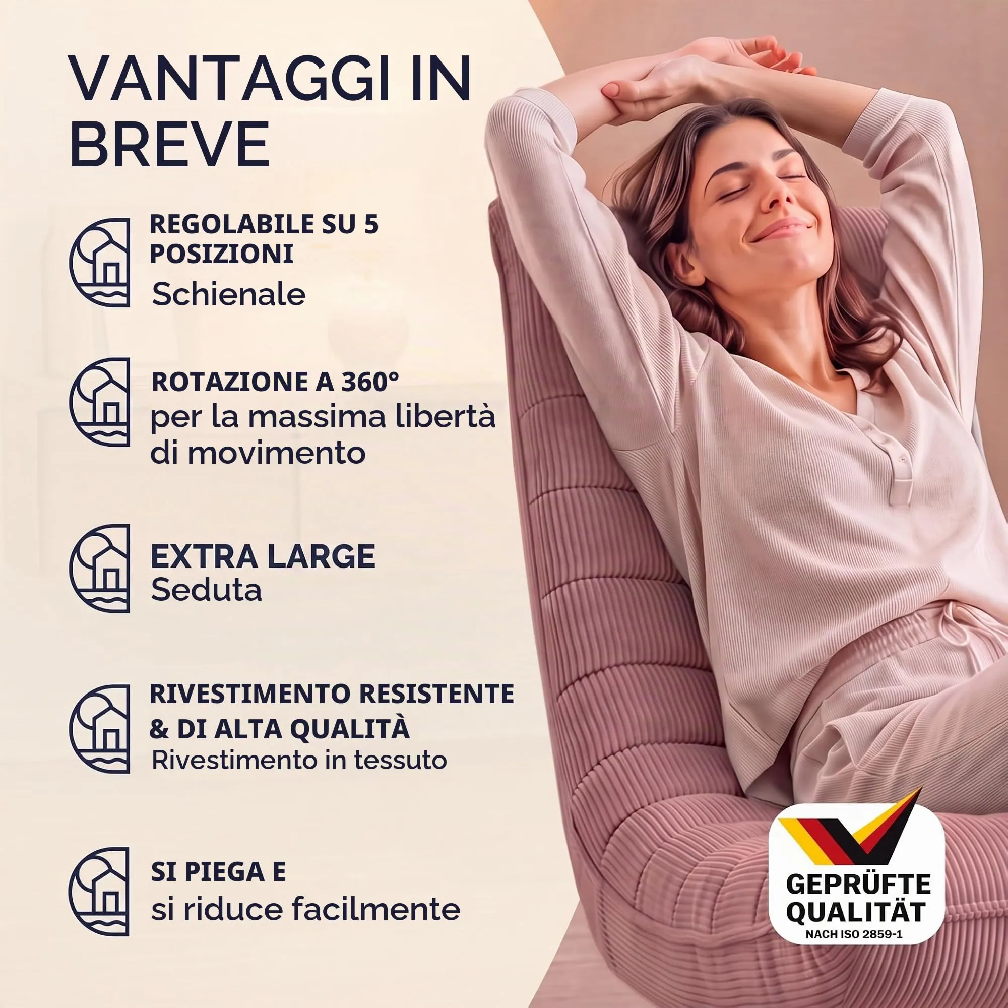 CASARIA Poltrona Relax Aberdeen Girevole a 360° con Schienale Regolabile, Cord Rosa Scuro - immagine 7