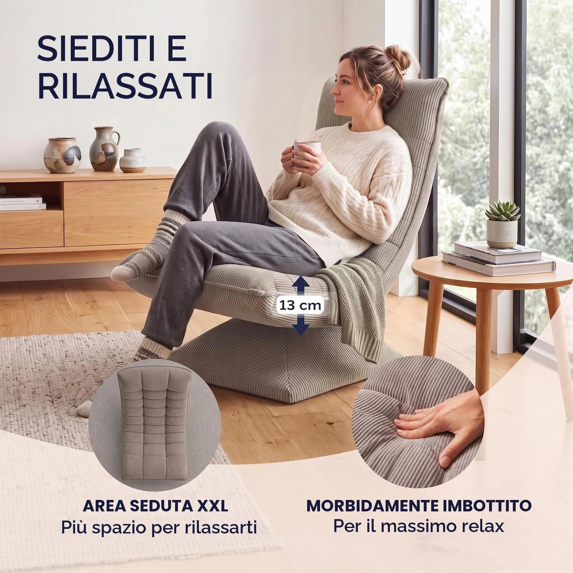 Casaria Poltrona Relax Aberdeen con Schienale Regolabile, Cord Tortora - immagine 3