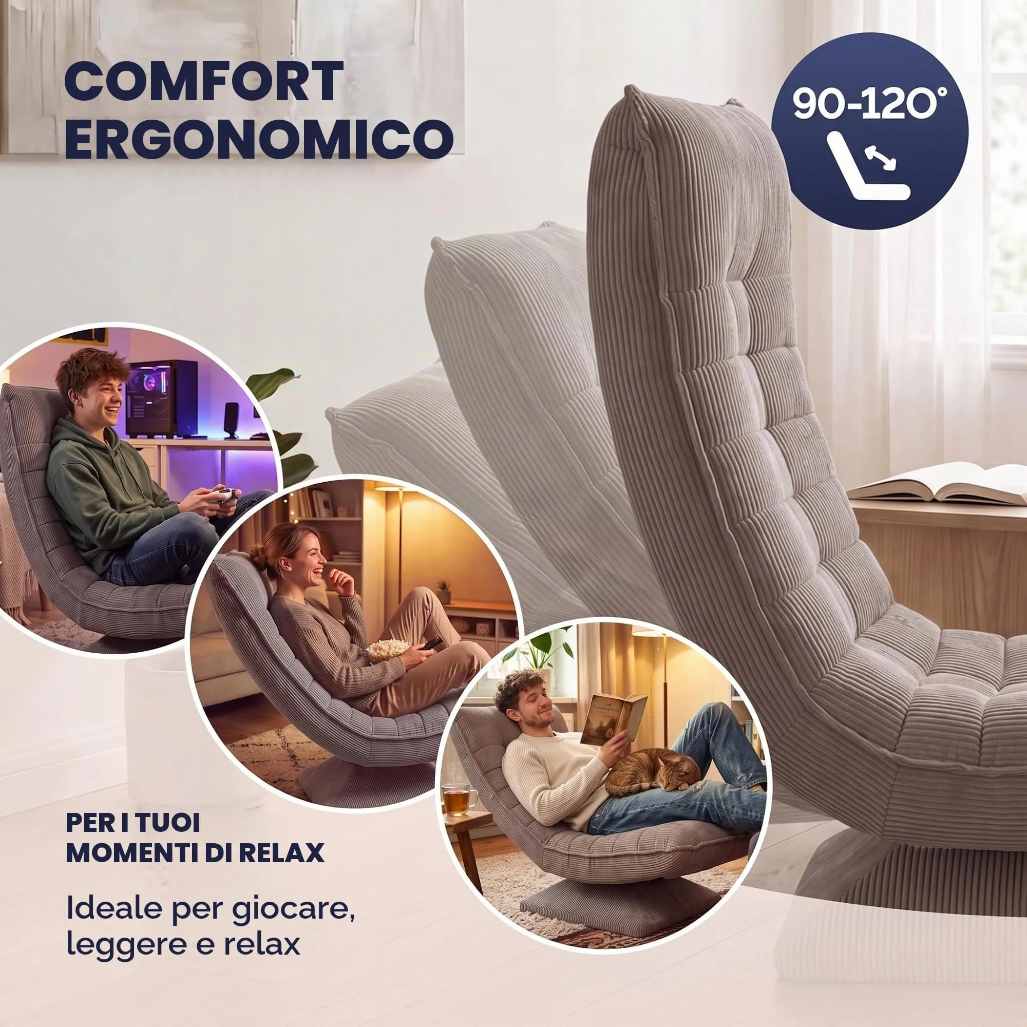 Casaria Poltrona Relax Aberdeen con Schienale Regolabile, Cord Tortora - immagine 4
