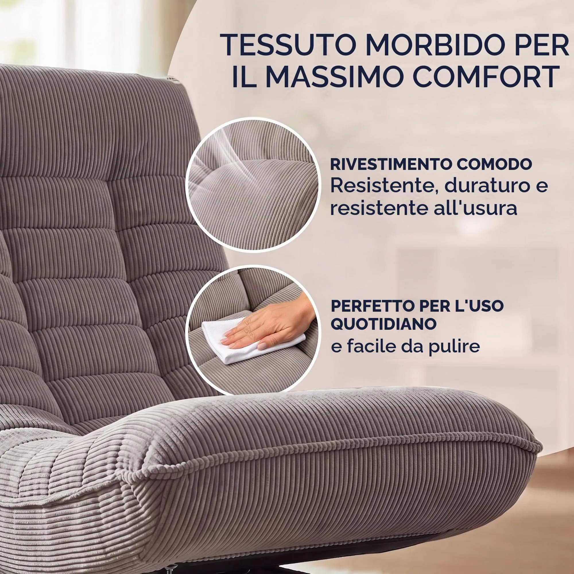 Casaria Poltrona Relax Aberdeen con Schienale Regolabile, Cord Tortora - immagine 6