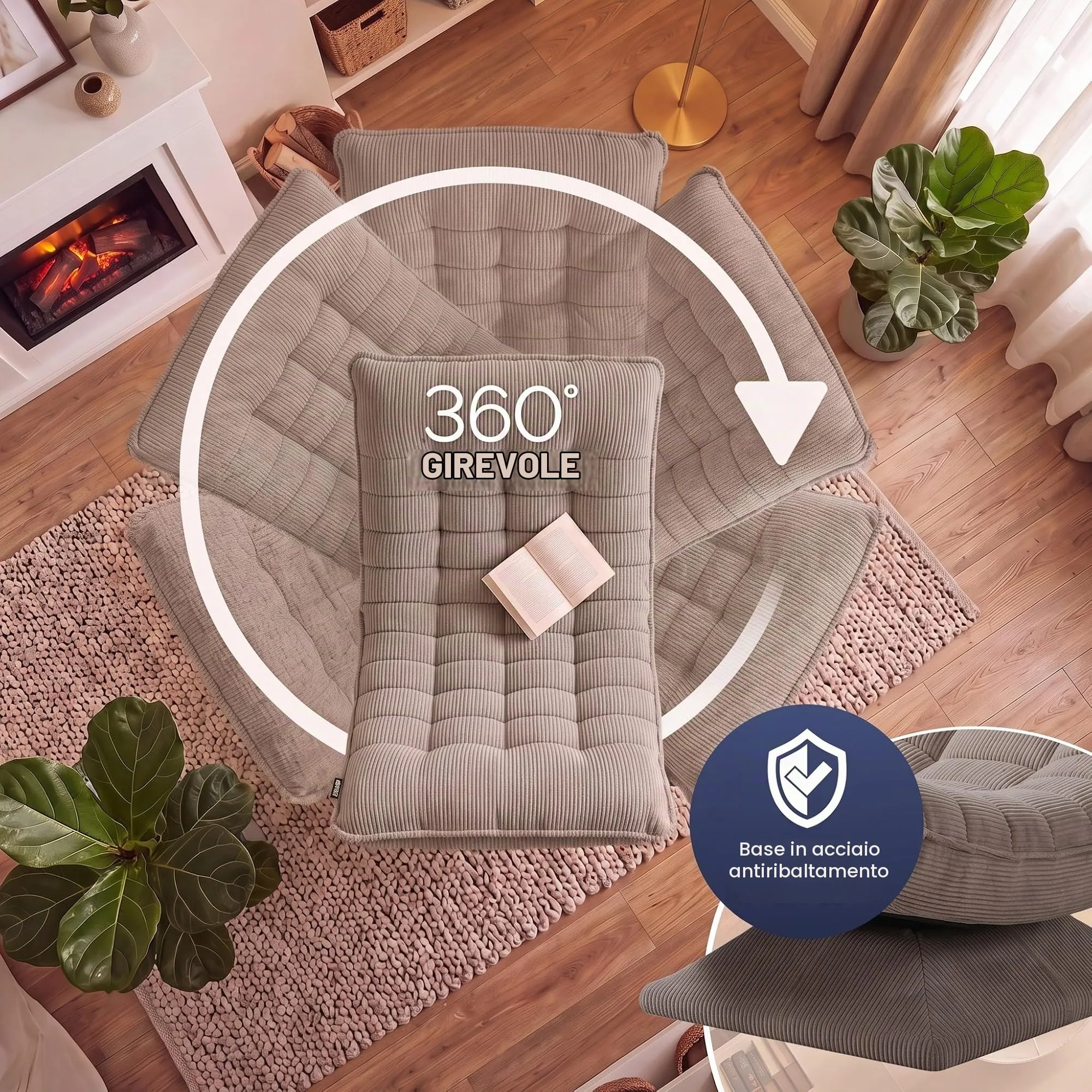 Casaria Poltrona Relax Aberdeen con Schienale Regolabile, Cord Tortora - immagine 7