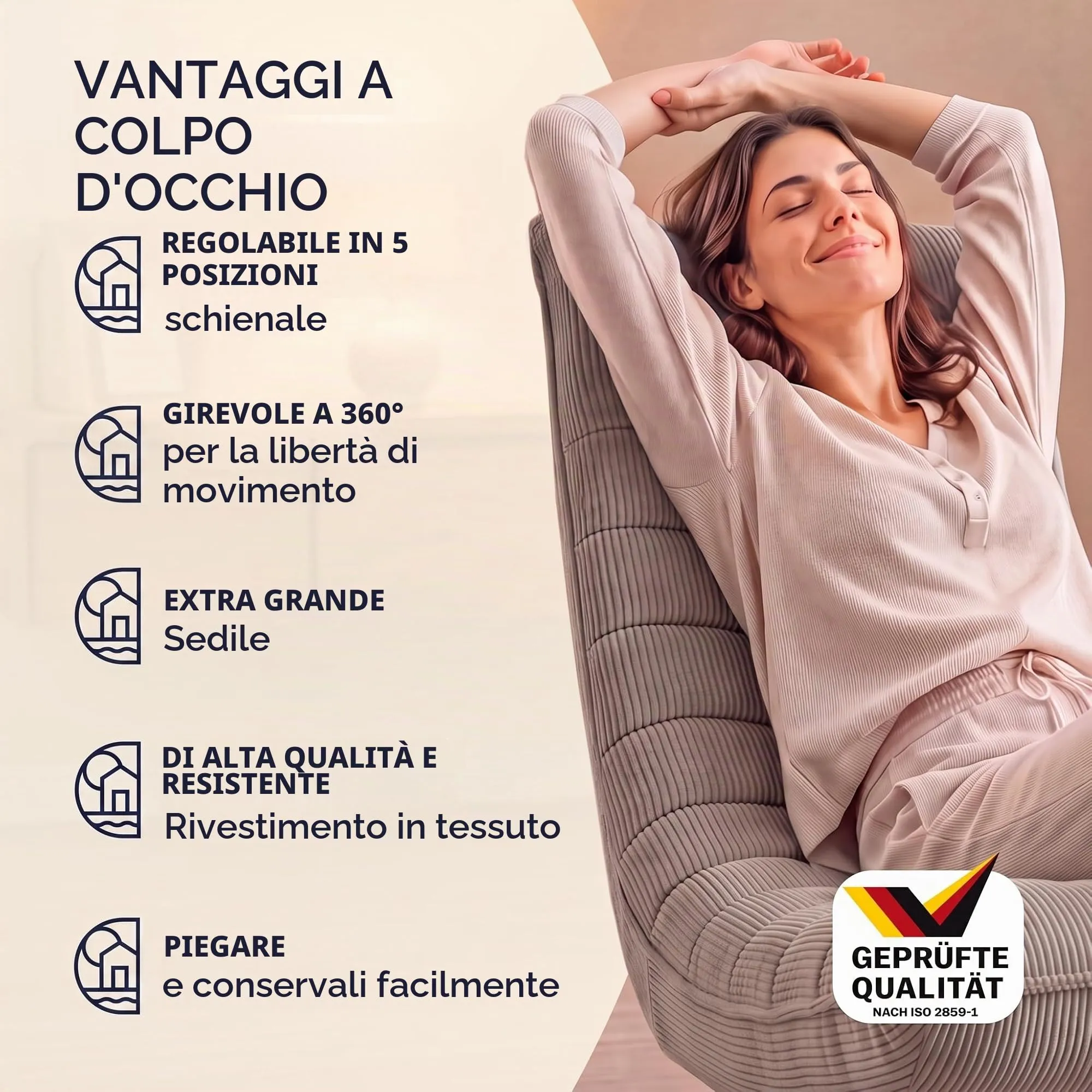 Casaria Poltrona Relax Aberdeen con Schienale Regolabile, Cord Tortora - immagine 8