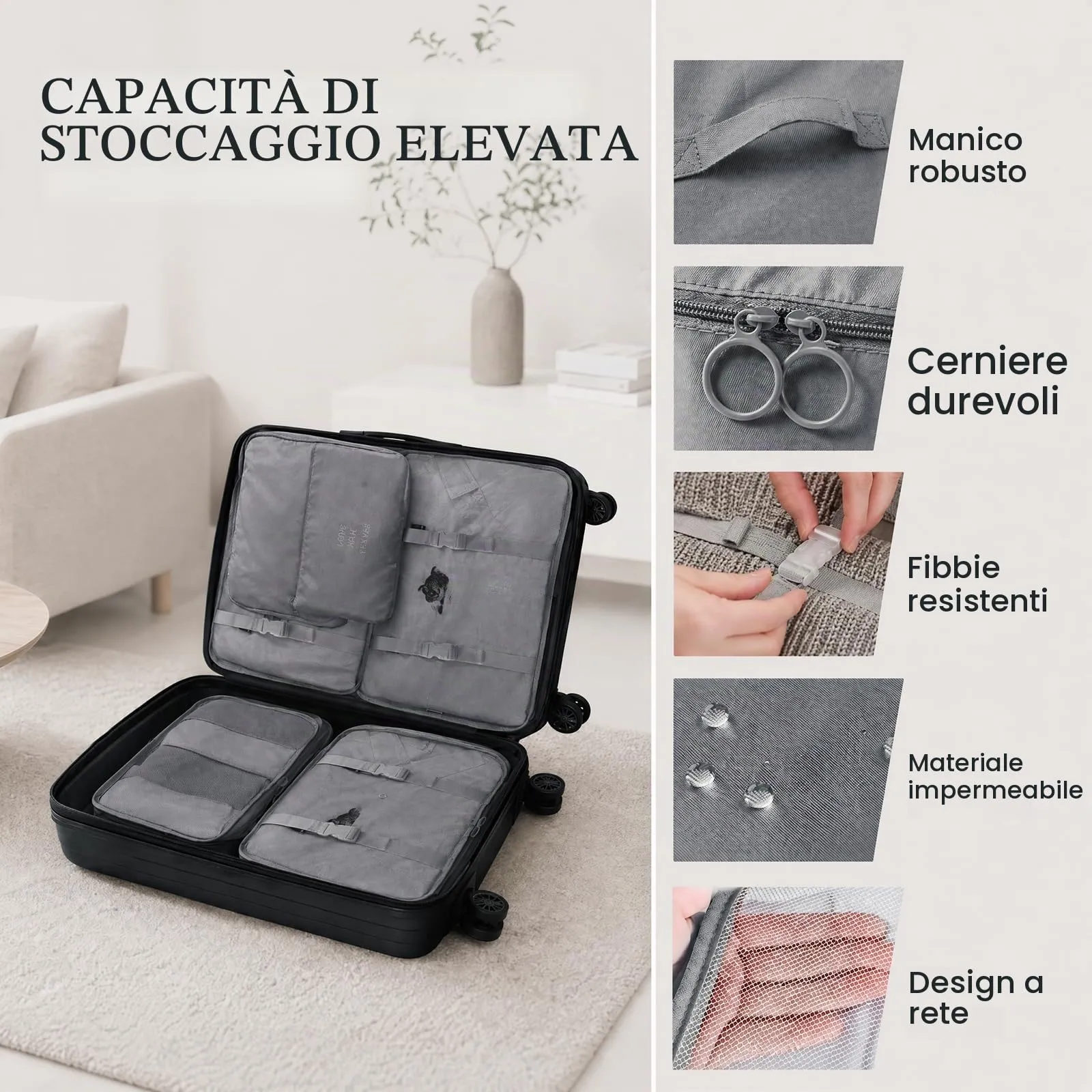 ZOVRIXIA Set Organizer Valigia 15 Pezzi, Packing Cubes e Divisori Accessori Viaggio - immagine 3