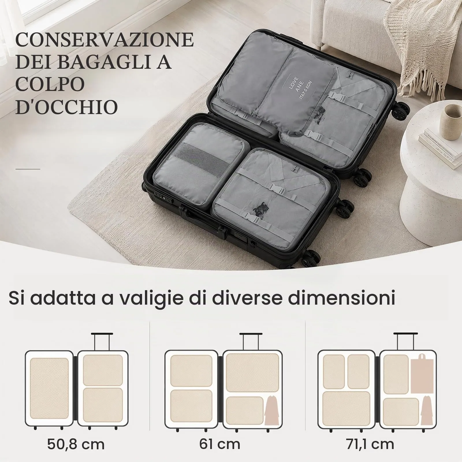 ZOVRIXIA Set Organizer Valigia 15 Pezzi, Packing Cubes e Divisori Accessori Viaggio - immagine 5