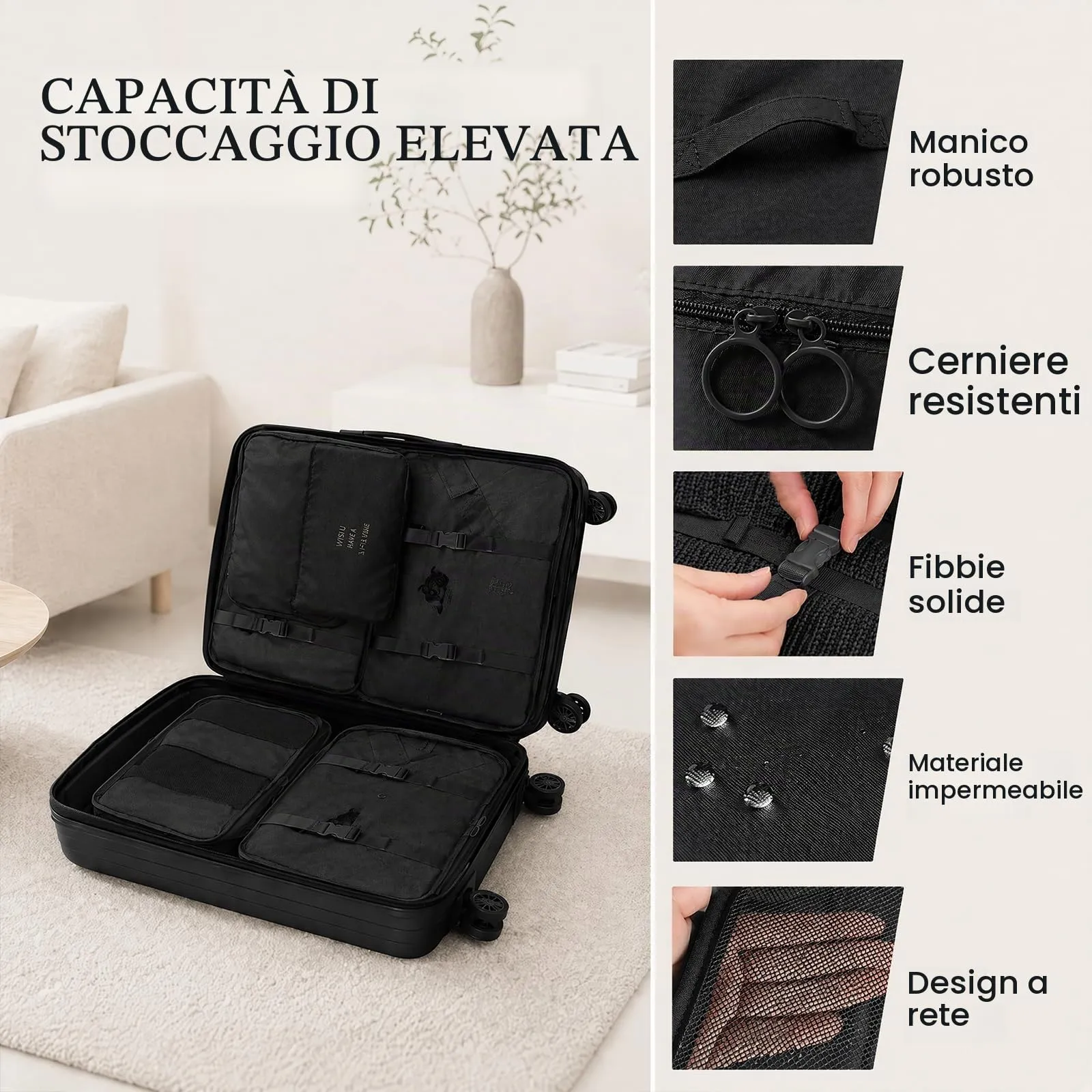 ZOVRIXIA Set Organizer Valigia 15 Pezzi, Packing Cubes e Divisori Accessori Viaggio - immagine 3