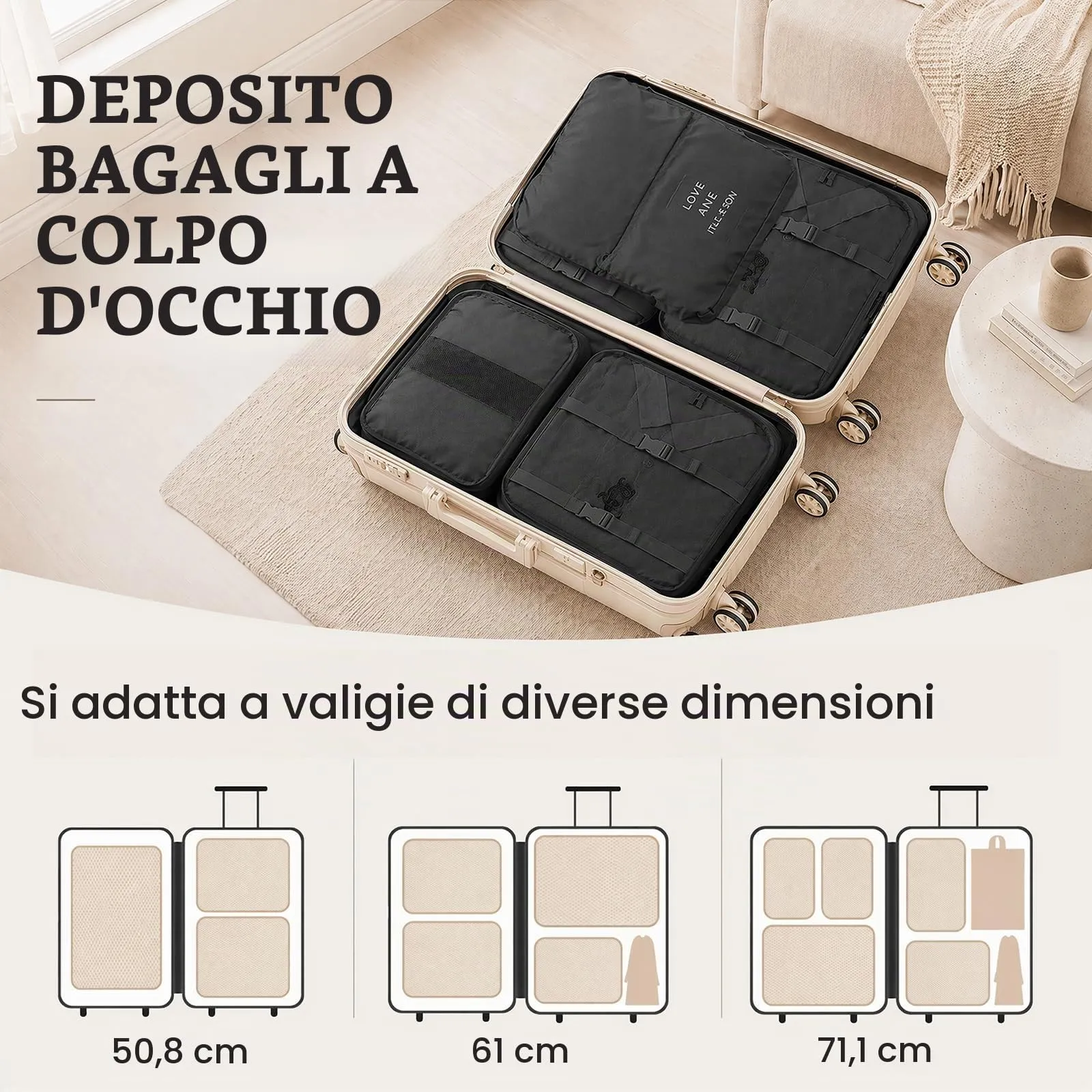 ZOVRIXIA Set Organizer Valigia 15 Pezzi, Packing Cubes e Divisori Accessori Viaggio - immagine 5