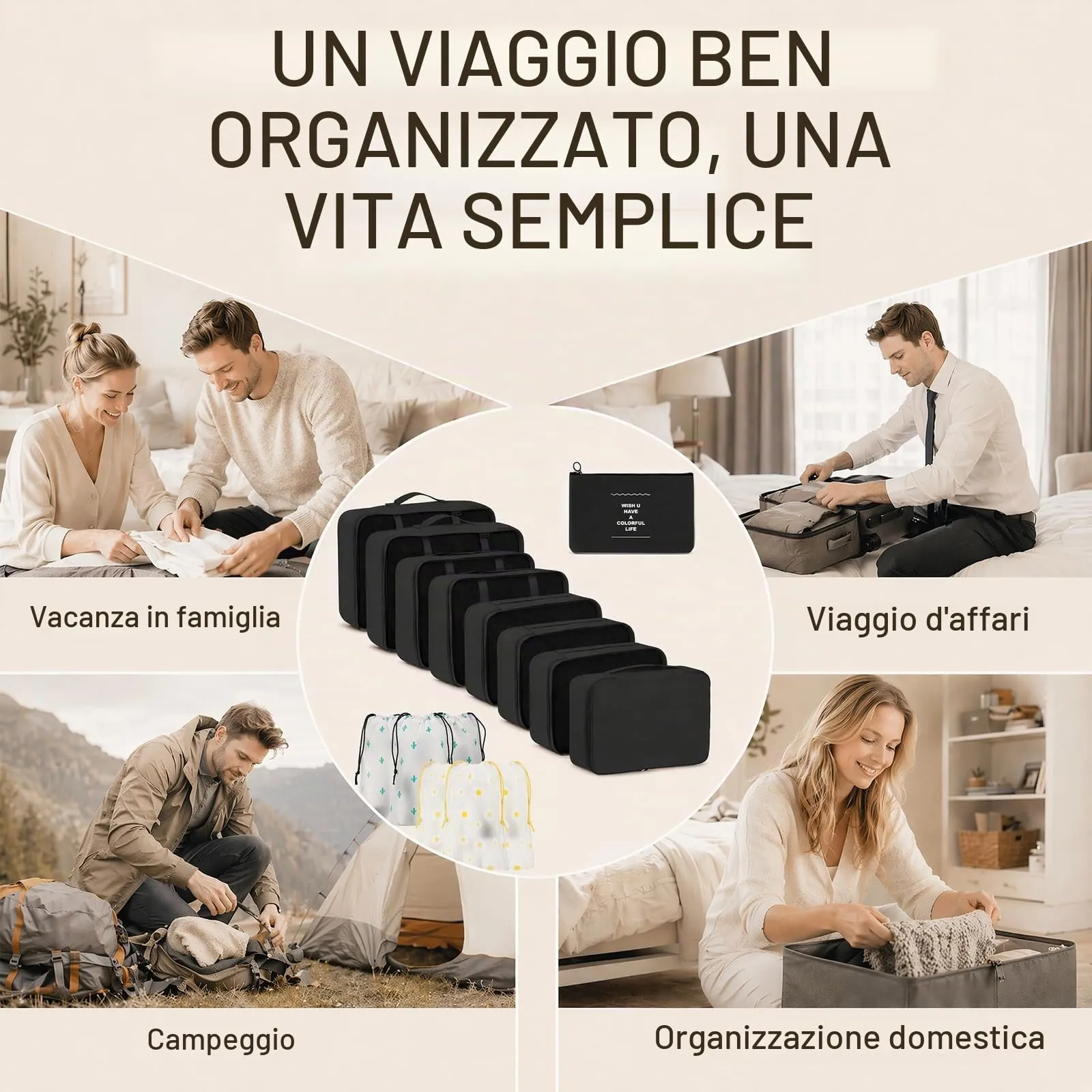 ZOVRIXIA Set Organizer Valigia 15 Pezzi, Packing Cubes e Divisori Accessori Viaggio - immagine 7