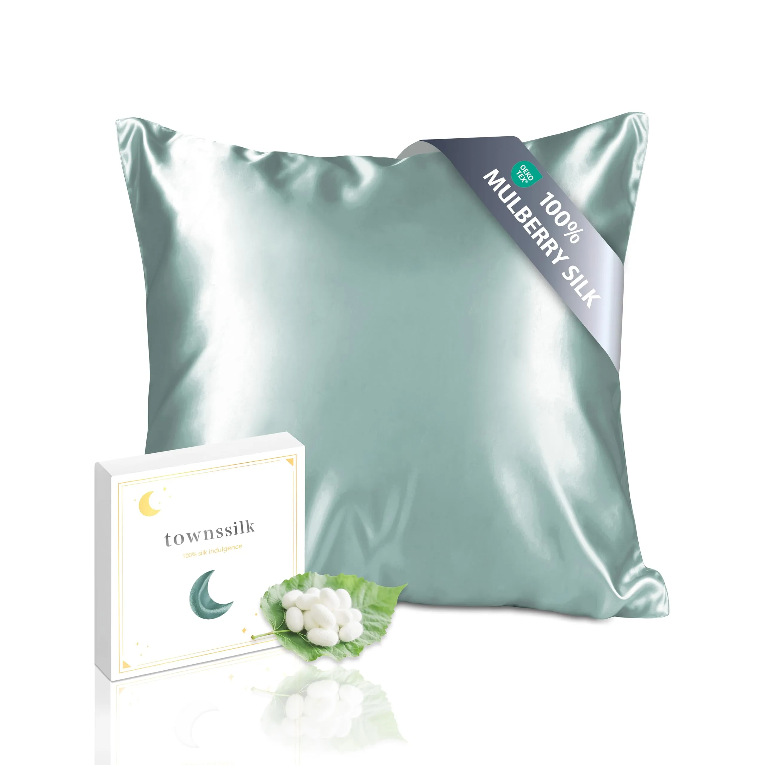 townssilk Federa in seta di gelso 19 momme, doppia faccia, 40x40cm, Aquagreen - immagine 1