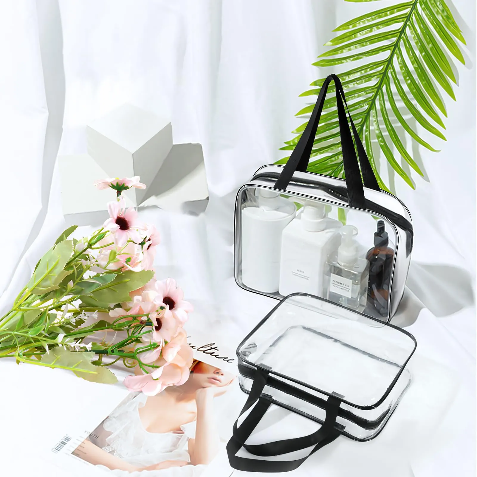 Aucuu Beauty Case Trasparente, 2 Pezzi Borse da Toilette Impermeabili da Viaggio - immagine 6