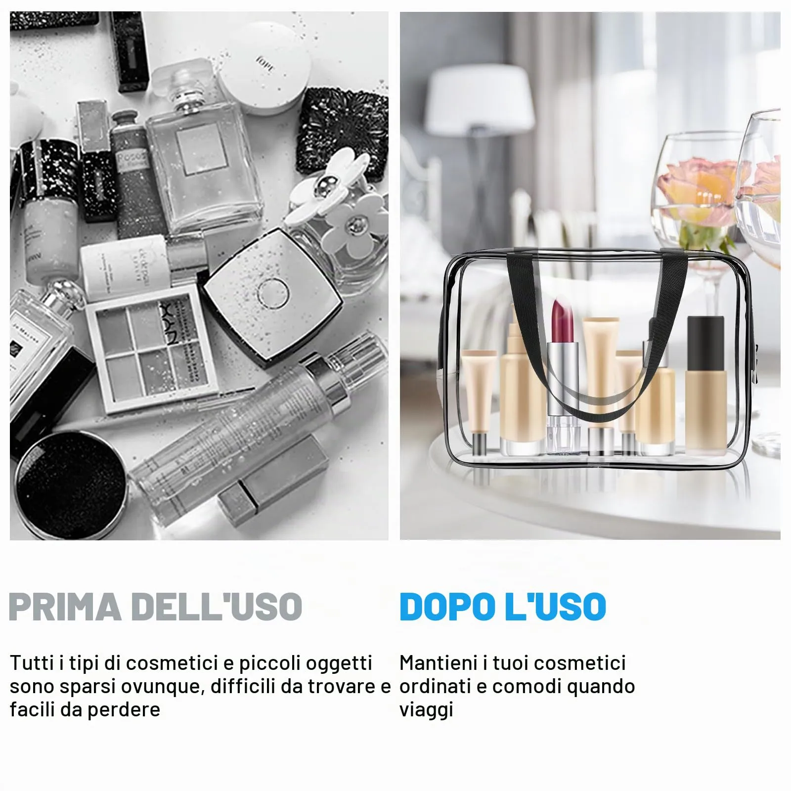 Aucuu Beauty Case Trasparente, 2 Pezzi Borse da Toilette Impermeabili da Viaggio - immagine 7