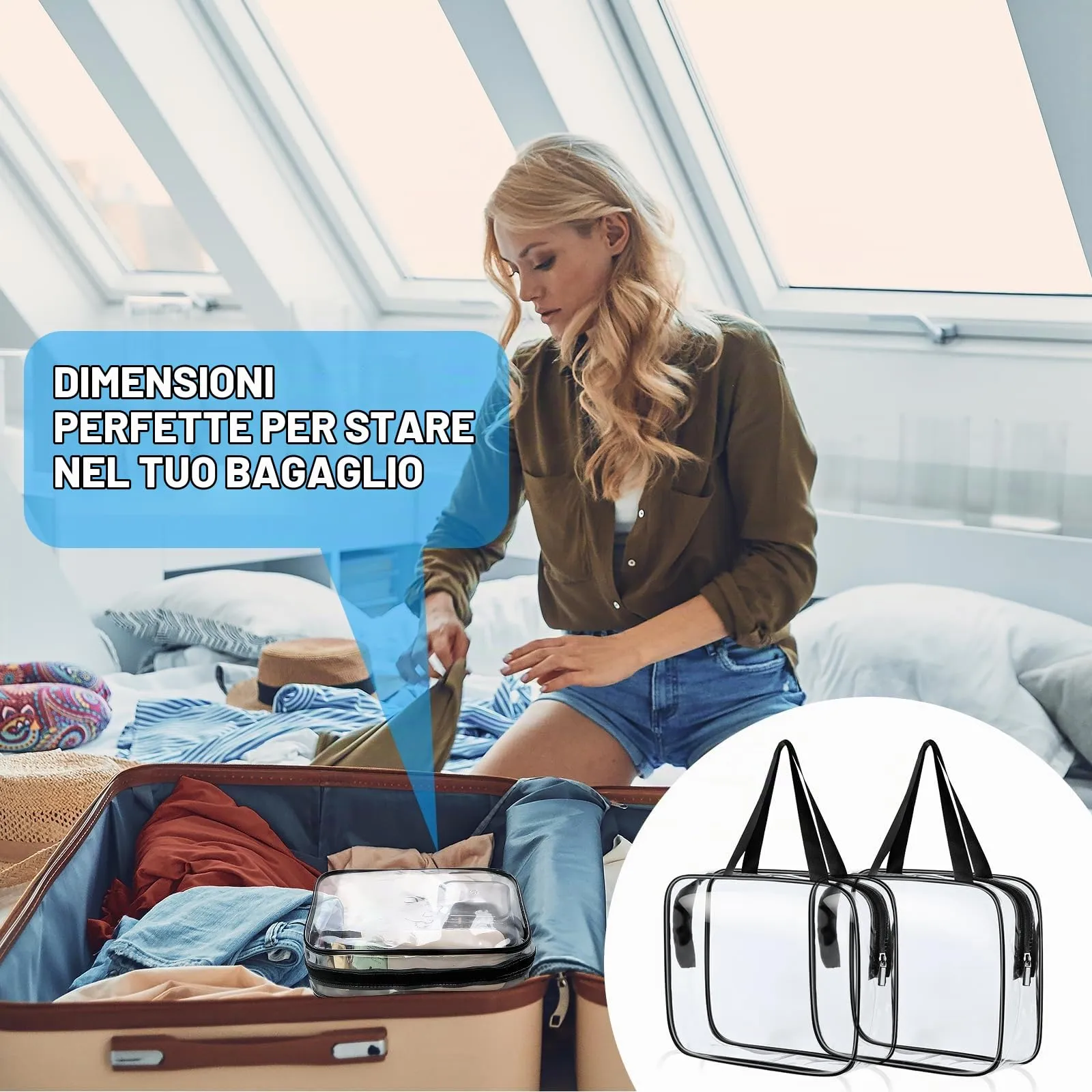 Aucuu Beauty Case Trasparente, 2 Pezzi Borse da Toilette Impermeabili da Viaggio - immagine 8