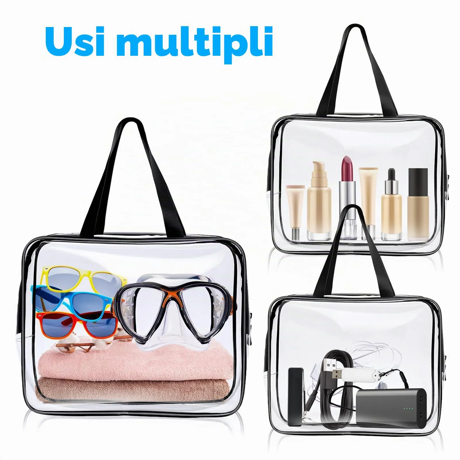Aucuu Beauty Case Trasparente, 2 Pezzi Borse da Toilette Impermeabili da Viaggio - immagine 9