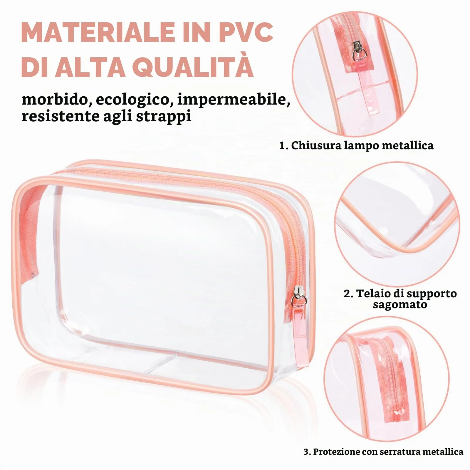 Aucuu Borsa Beauty Case Trasparente, 2 Pezzi, Borse da Viaggio Impermeabili in PVC - immagine 3
